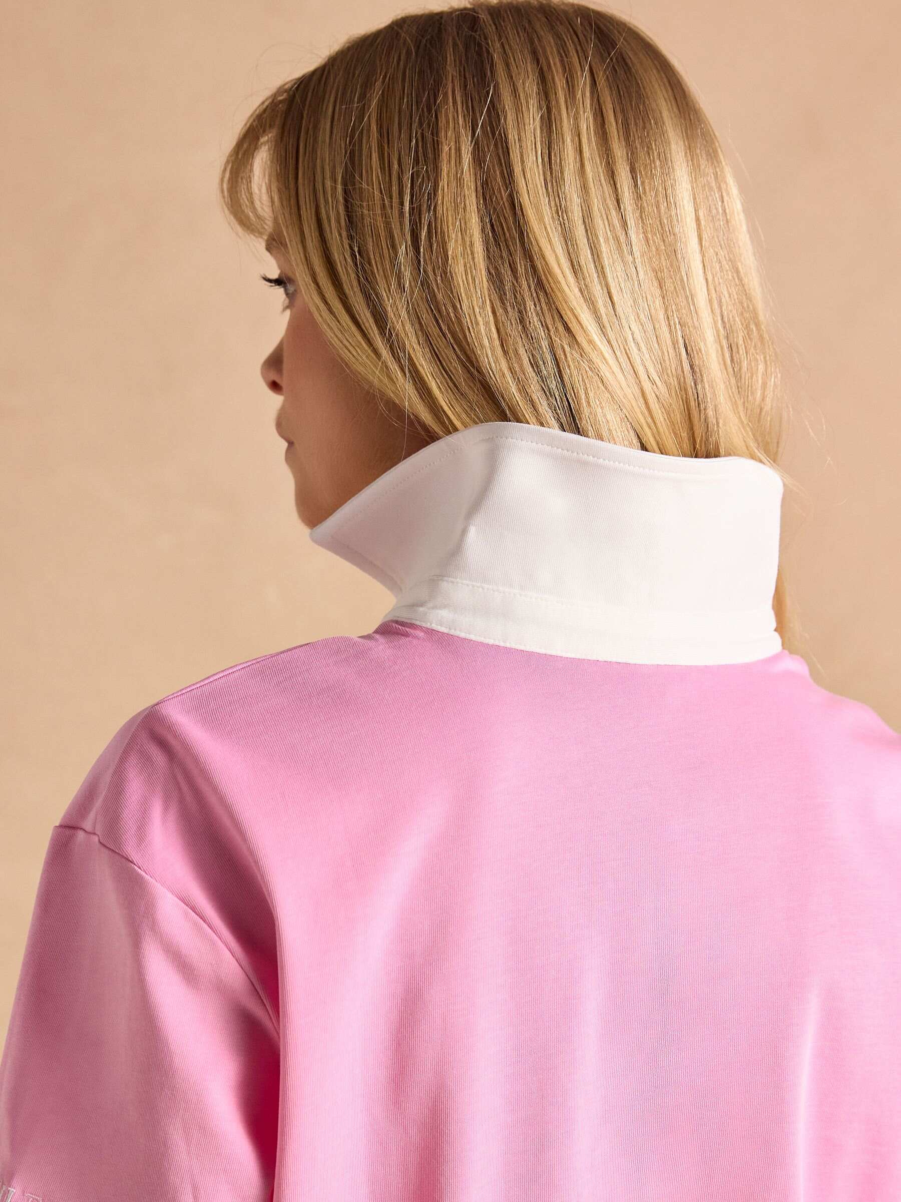 Tallie Pink/White Short Sleeve Combed 100% Cotton Collared Top