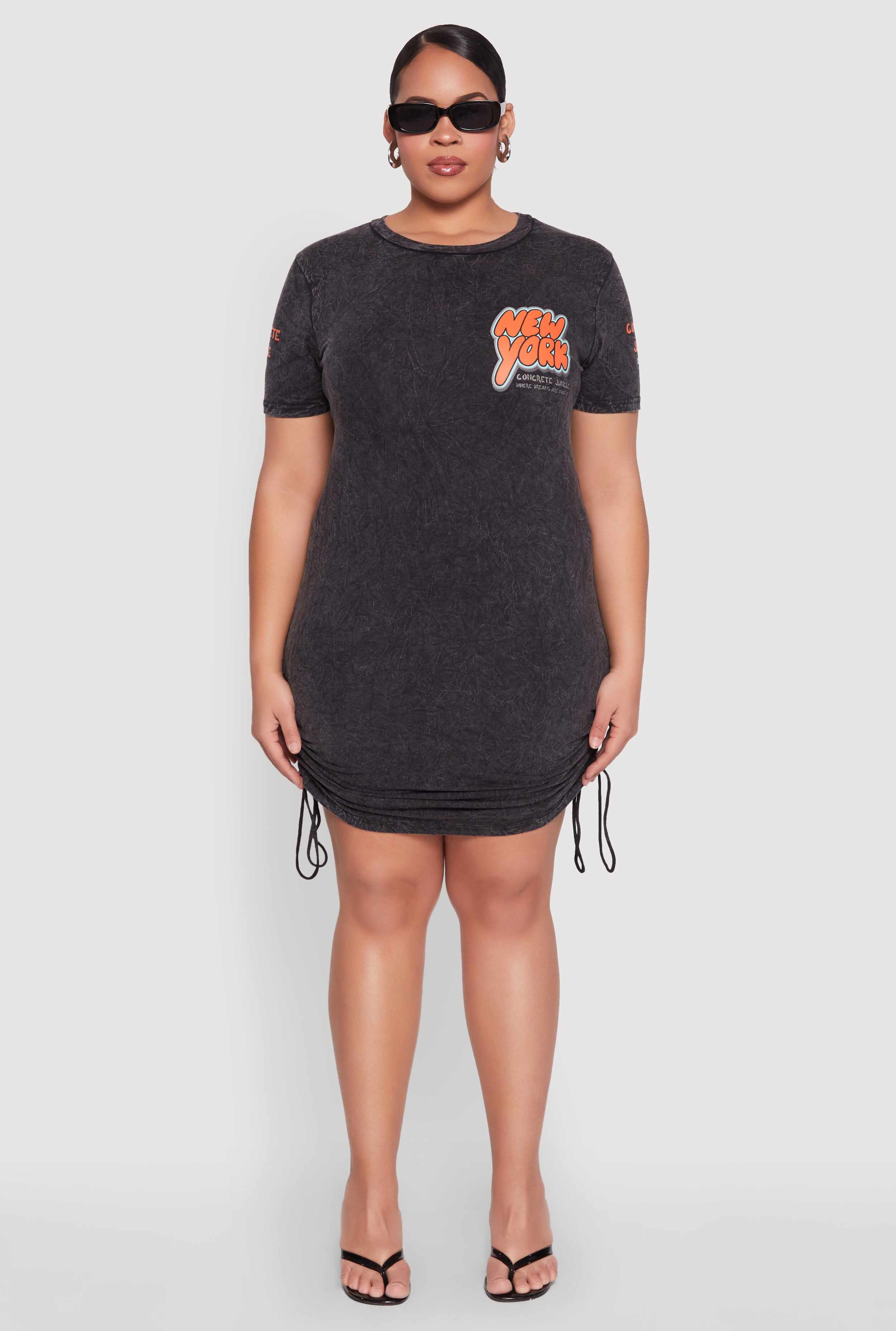Plus Size Mineral Wash New York Concrete Jungle Graphic Dress