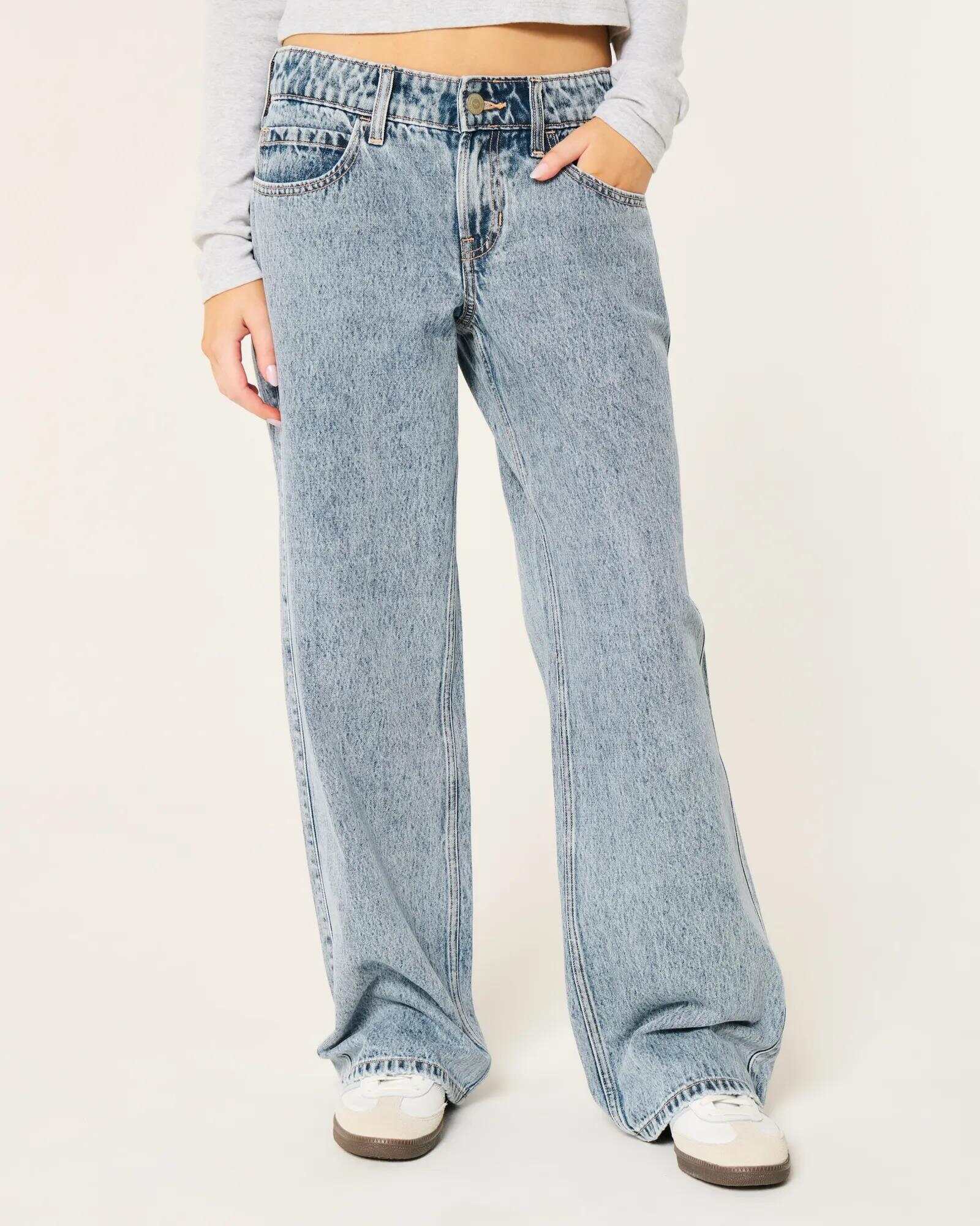 Low-Rise Dark Wash Baggy Jeans
