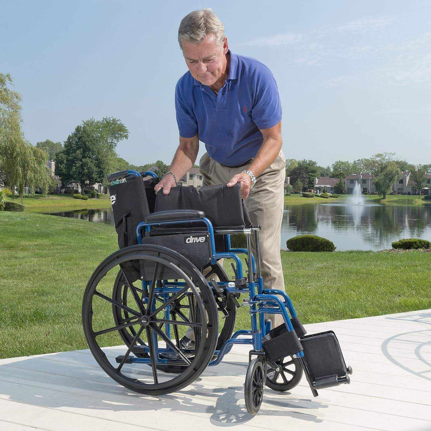 Drive Medical BLS18FBD-ELR Blue Streak Lightweight Wheelchair with Swing-Away Elevating Leg Rests and Flip-Back Arms