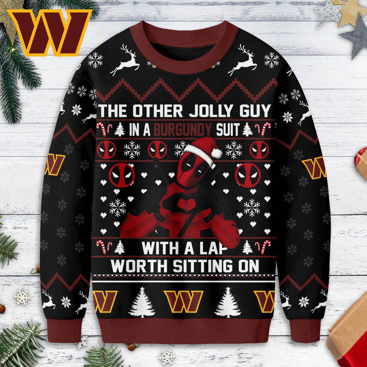 Washington Commanders | Premium NFL Deadpool Christmas Ugly Sweater NY