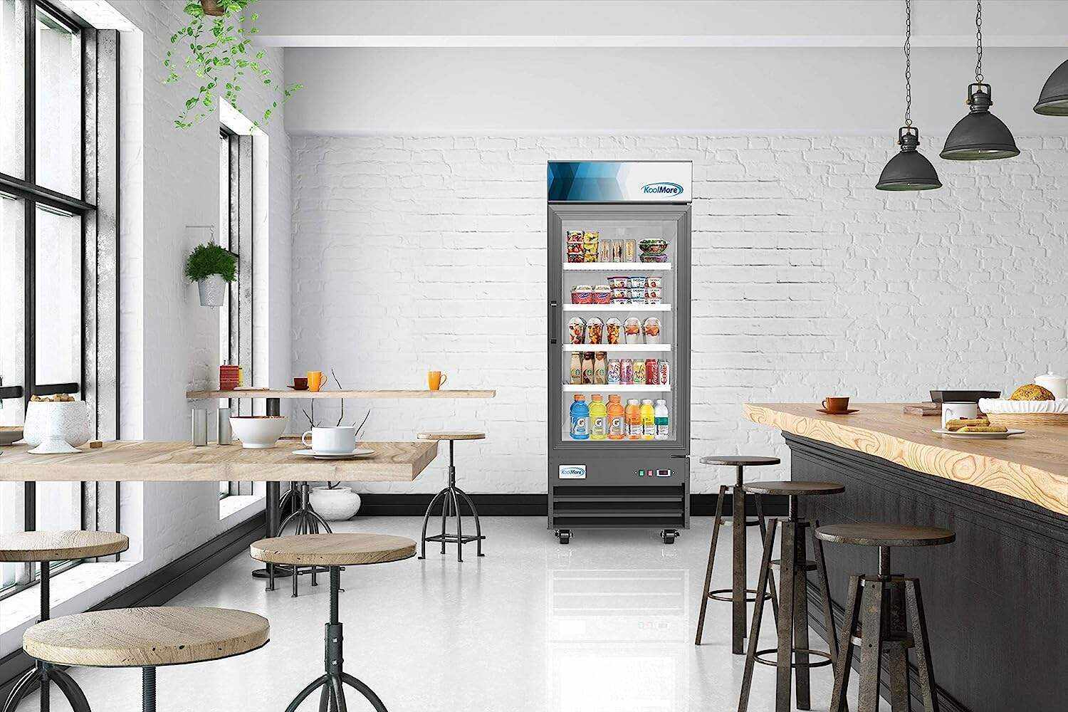 KoolMore Commercial One Glass Door Display Upright Beverage Refrigerator Cooler Merchandiser - 12 Cu. Ft [Black] (MDR-1GD-12C)