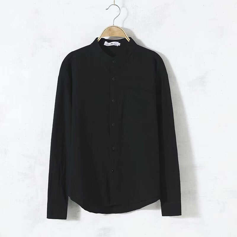 Solid Color Men's Long Sleeve Round Neck Casual Loose Linen Shirt