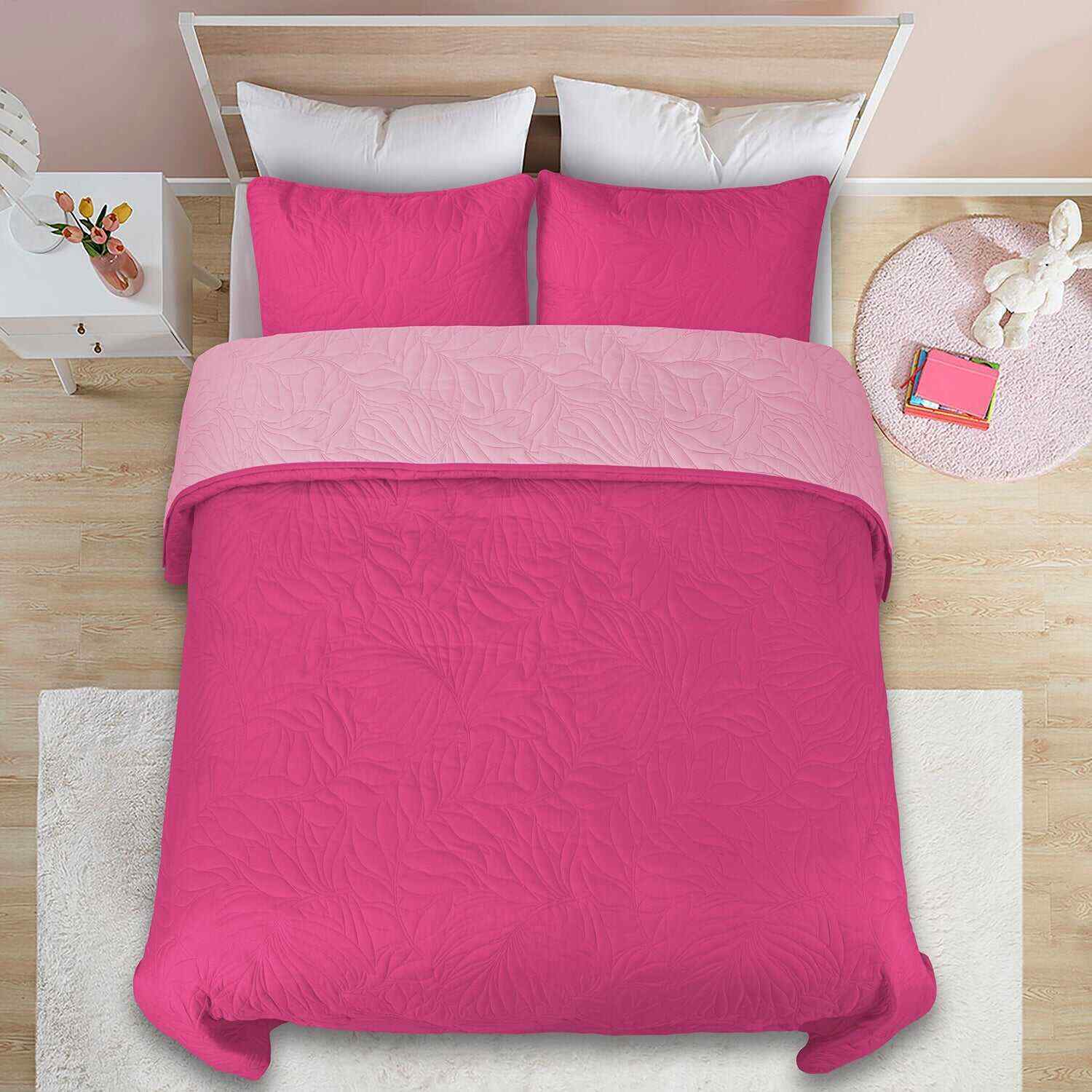 3 Piece Oversized Ultrasonic Embossed Bedspread Set with Botanical Pattern-Sophia