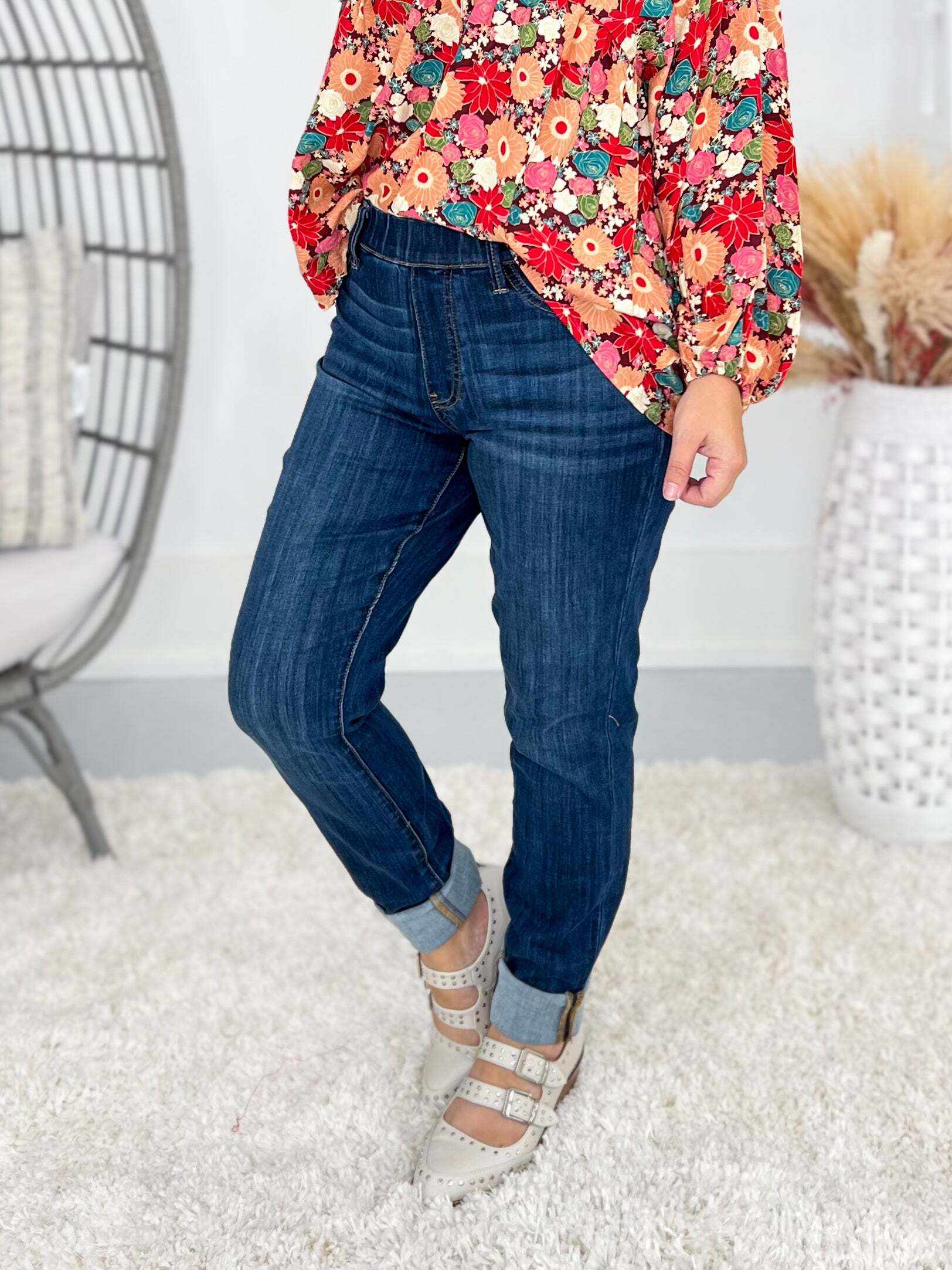 Shake It Off - Christmas Pull On Double Cuff Slim Jeans- Final Sale