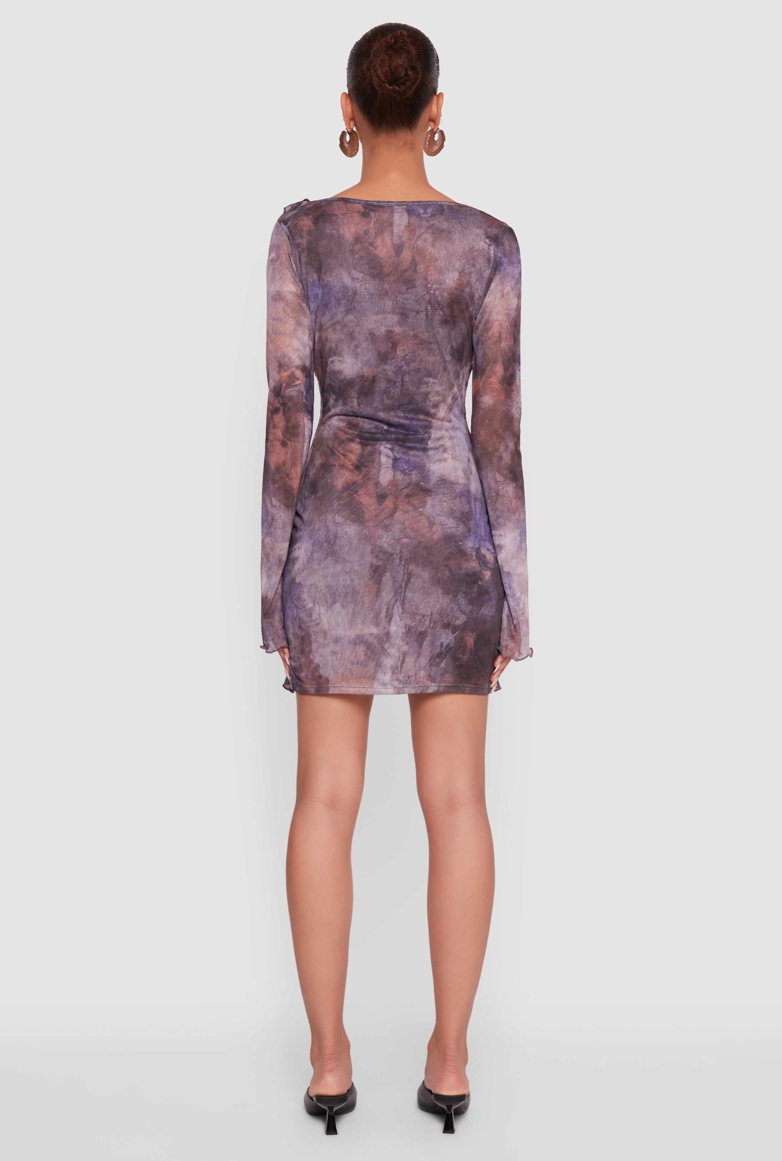 Ruffle Mesh Tie Front Bodycon Dress