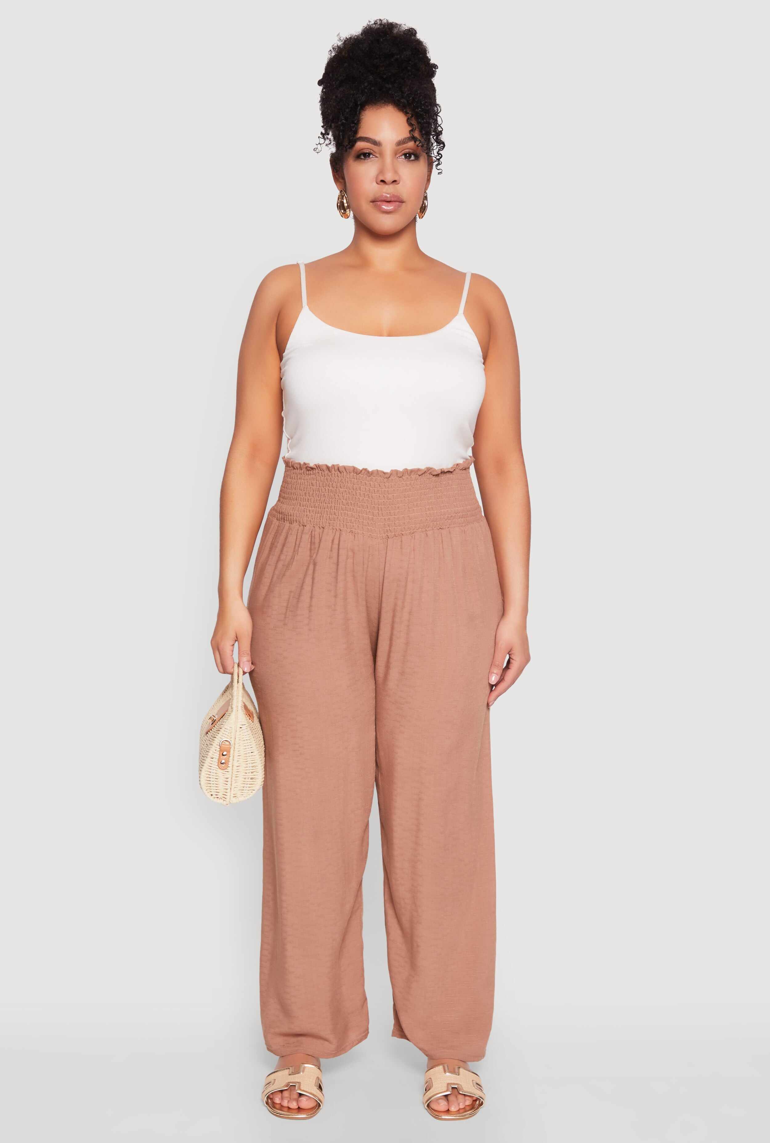 Plus Size Smocked High Waisted Pants