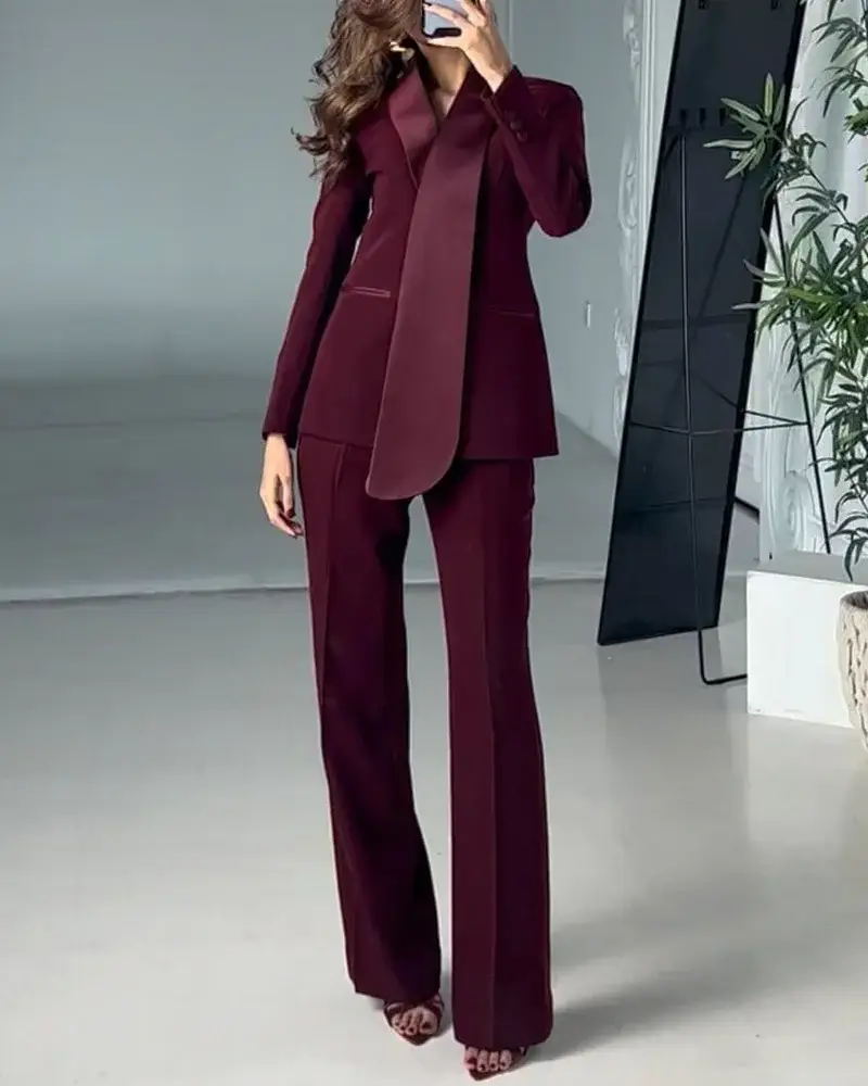Lapel elegant long-sleeved solid color two-piece suit