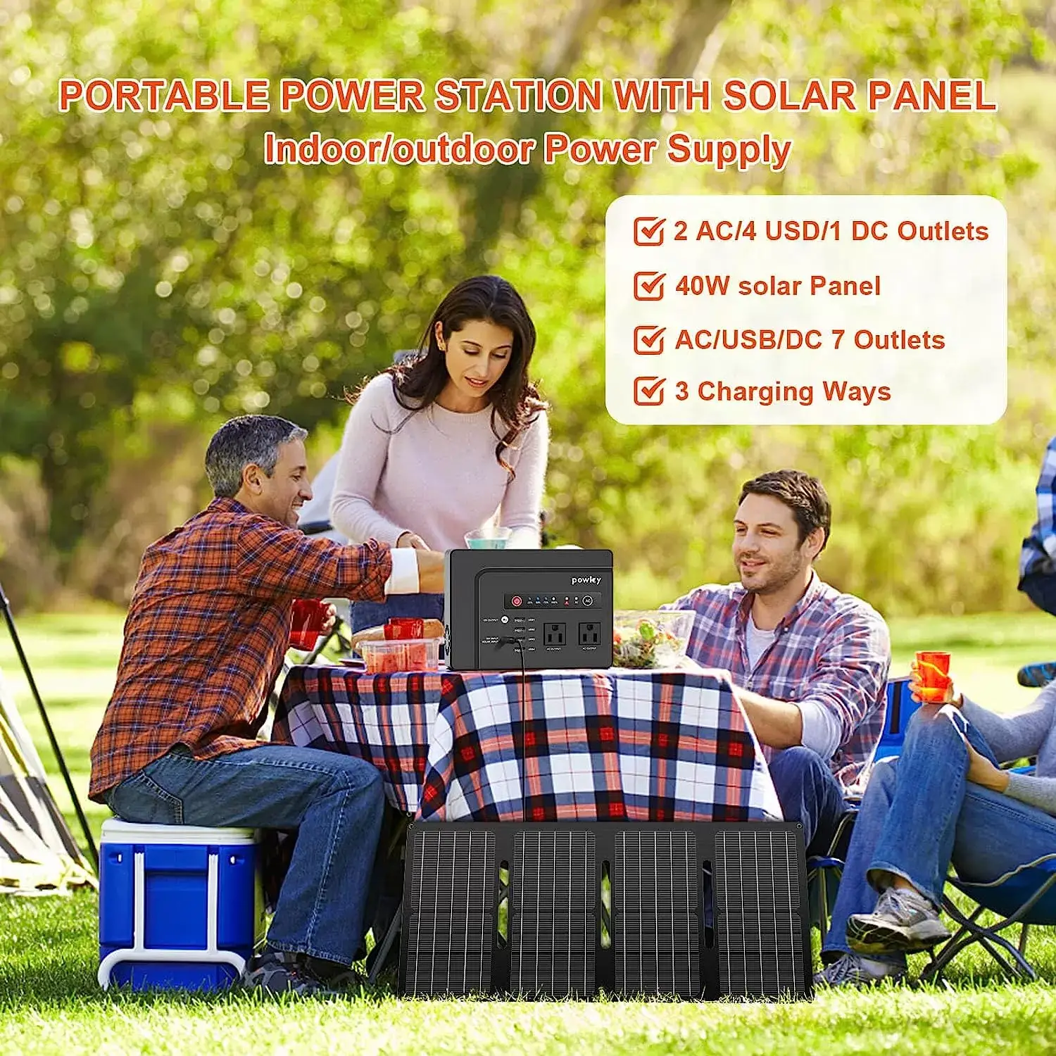 Powkey Solar Generator with Panel, 146Wh/200W Portable Power Station with Solar Panel 40W, 110V Pure Sine Wave DC/USB/AC Outlet Electric Generator Battery Backup for Outdoor Camping Emergency Home Use
