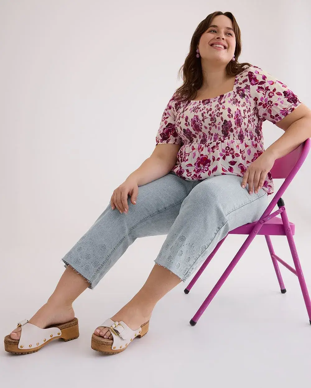 Square-Neck Smocking Blouse