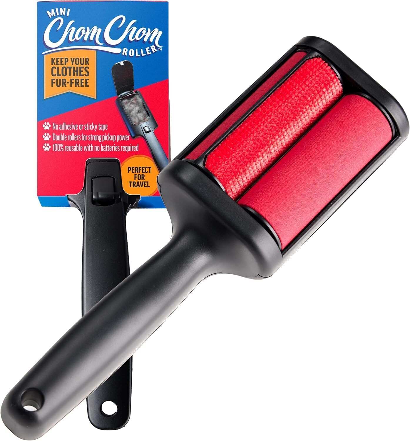 ChomChom Roller Pet Hair Remover – Original Size Reusable Lint Roller for Cat & Dog Hair on Furniture, Couch, Carpet, Car, Rugs & Bedding – Portable, Eco-Friendly (White)