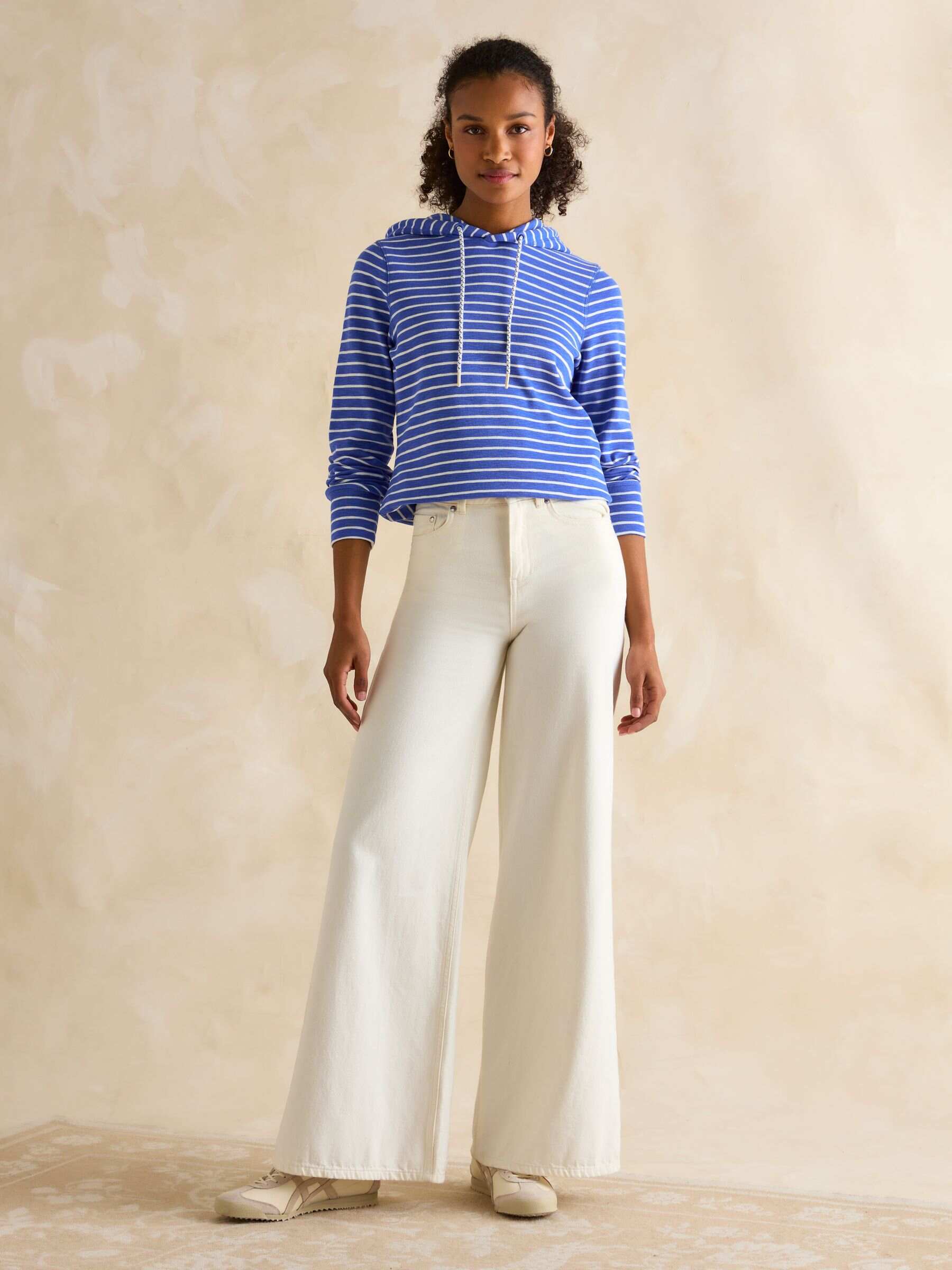 Marlston Blue Striped Cotton Rich Slim Fit Hoodie