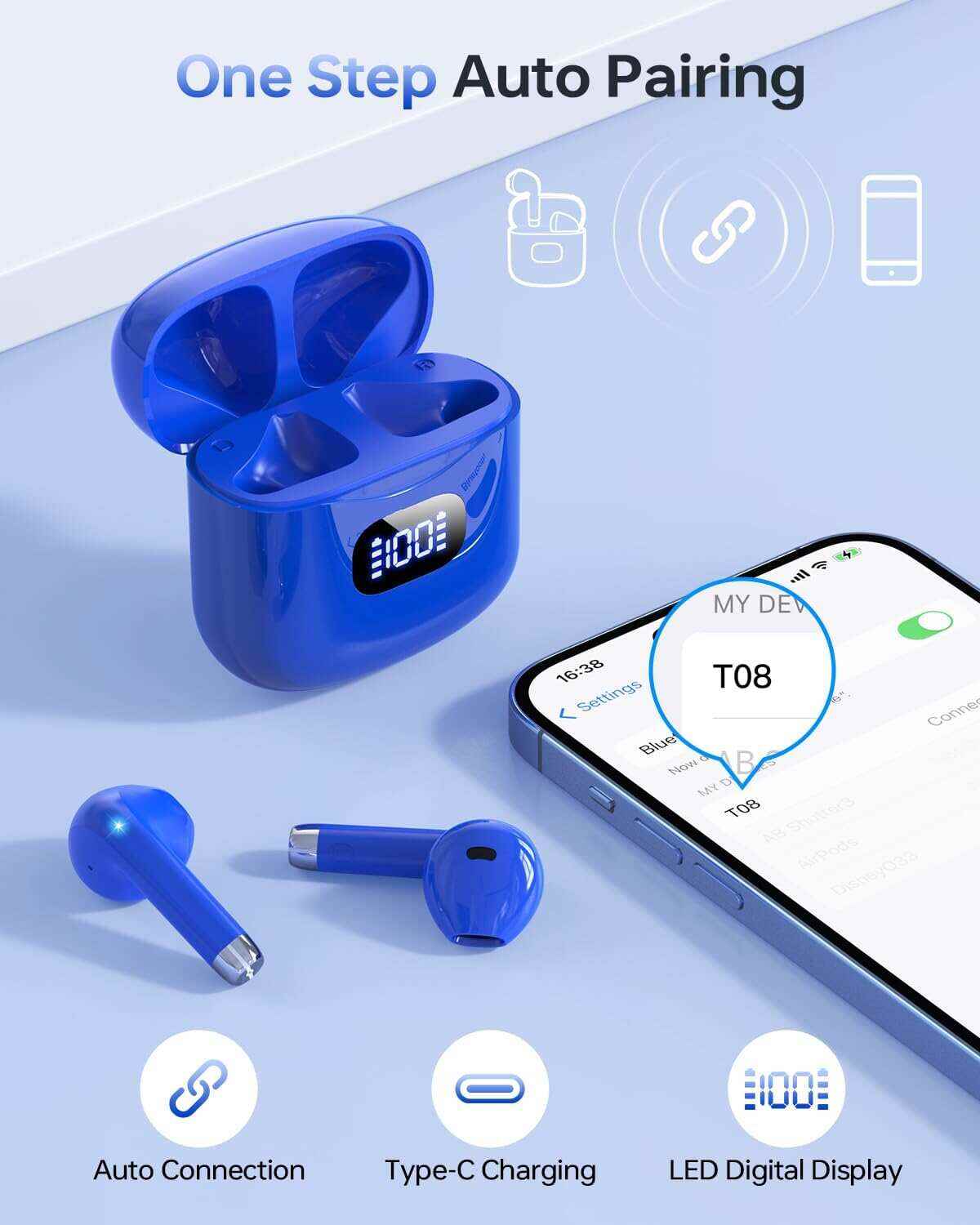 Wireless Earbuds, Bluetooth 5.3 Headphones 40Hrs Playtime with Charging Case, IPX5 Waterproof Stereo in-Ear Earphones with Microphone for iOS Android Cell Phone Sports Workout, Black