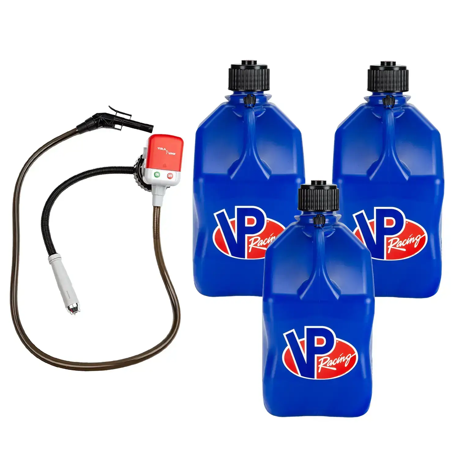 (3 PACK) Racing Fuels Utility Jug + (1) Fluid Transfer Pump, Tera Pump, Battery Liquid Transfer, Cordless Water Transfer Outdoor Power Equipment, Motorsports,  Efficiency,  Convenience
