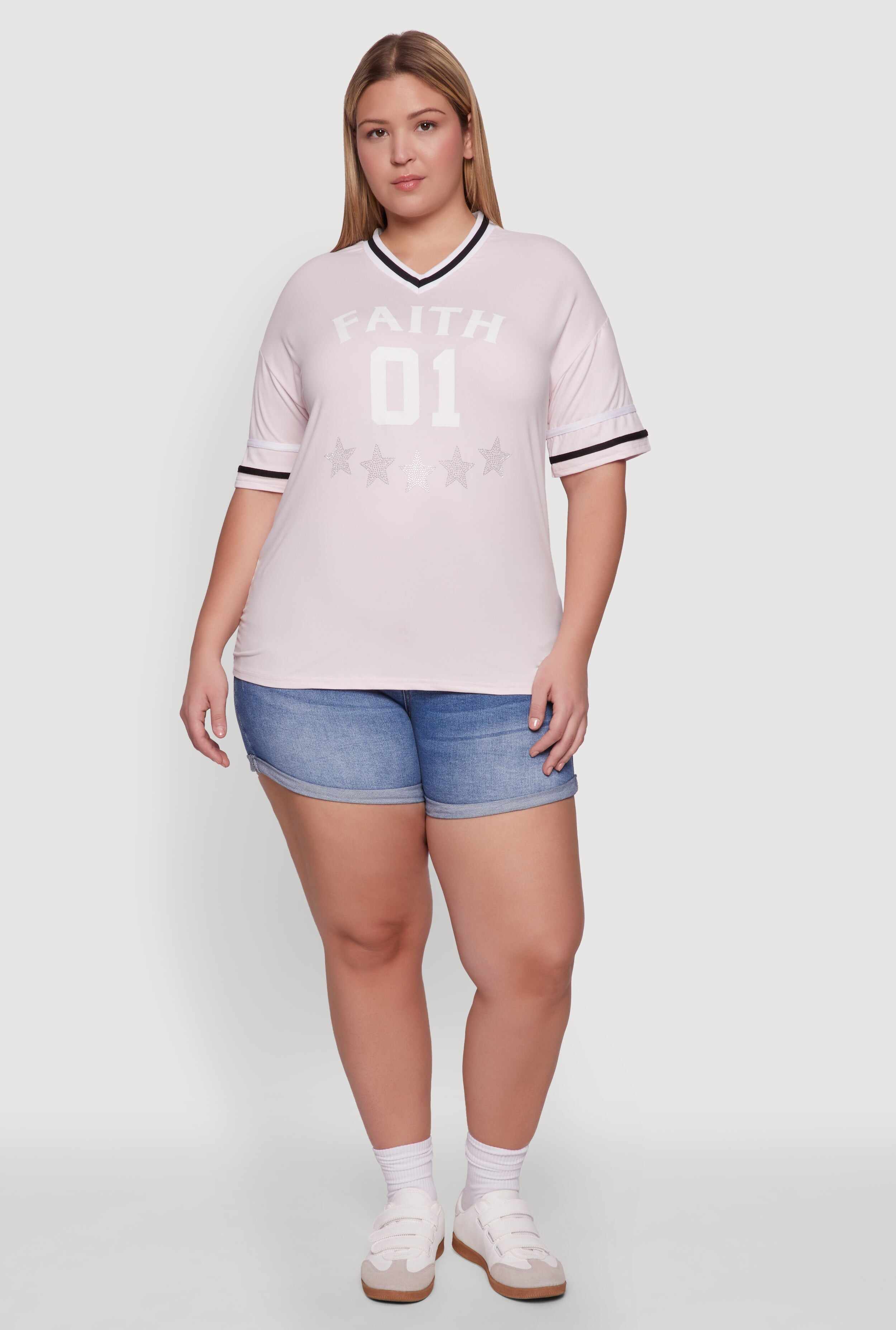 Plus Size Rhinestone Star Faith Graphic T-Shirt
