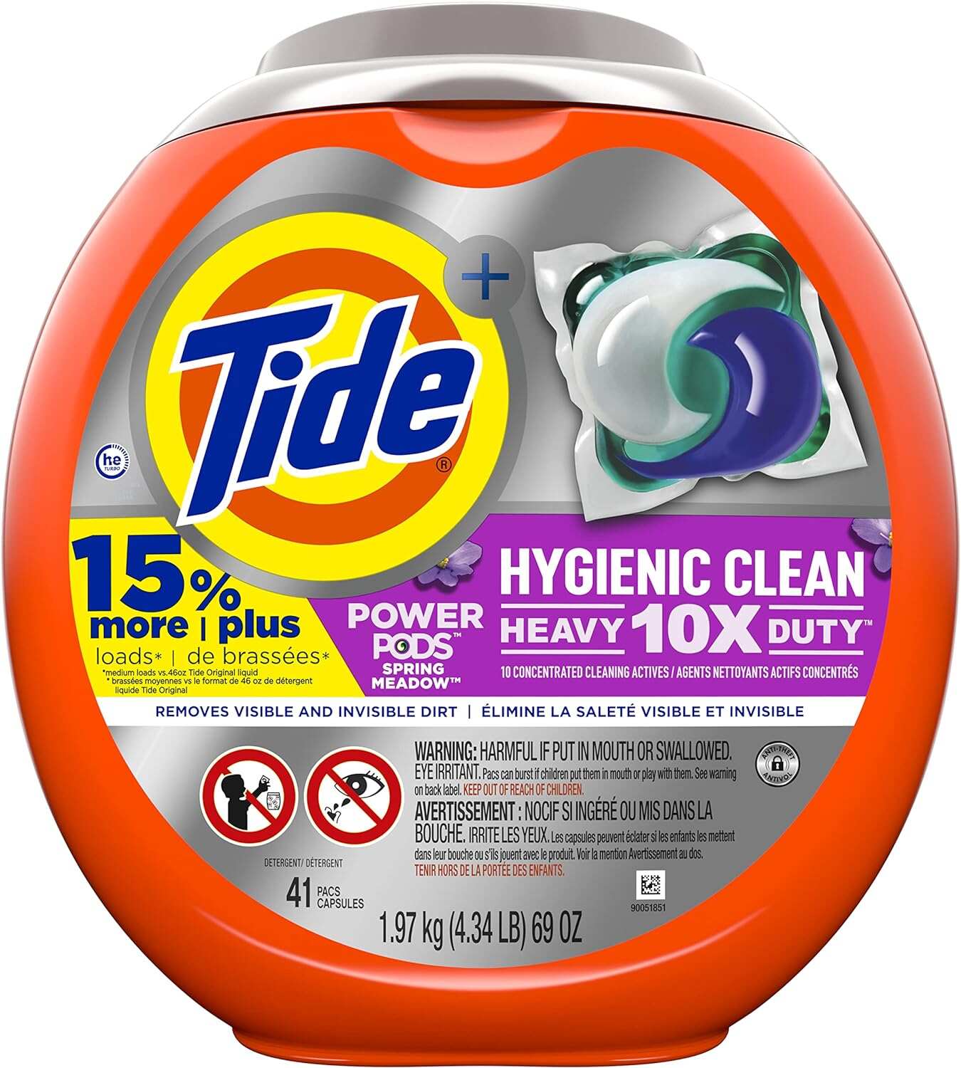 Tide Hygienic Clean Heavy Duty 10x Free Power PODS Laundry Detergent, 63 count, Unscented, For Visible and Invisible Dirt