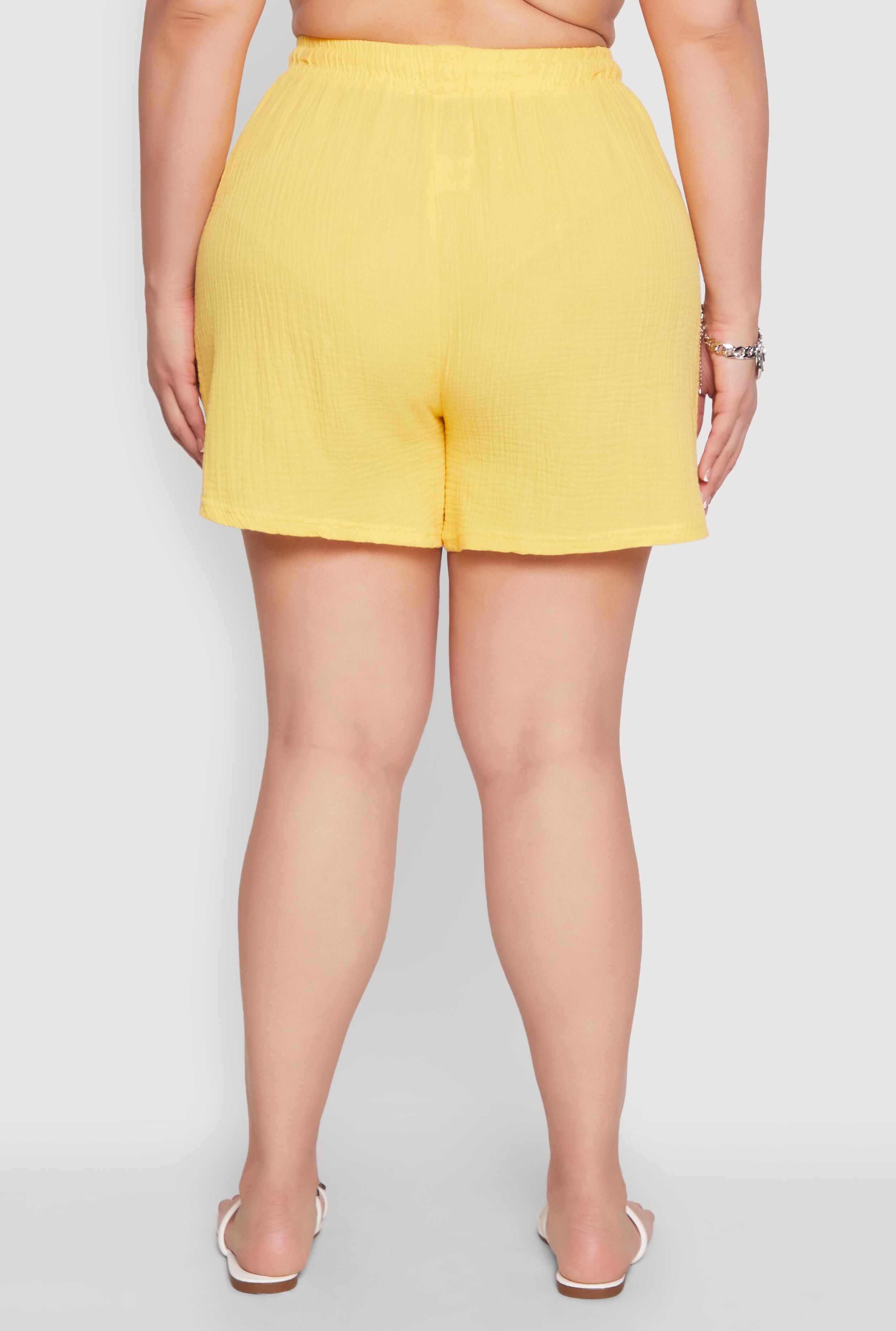 Plus Size Gauze Knit Drawstring Shorts