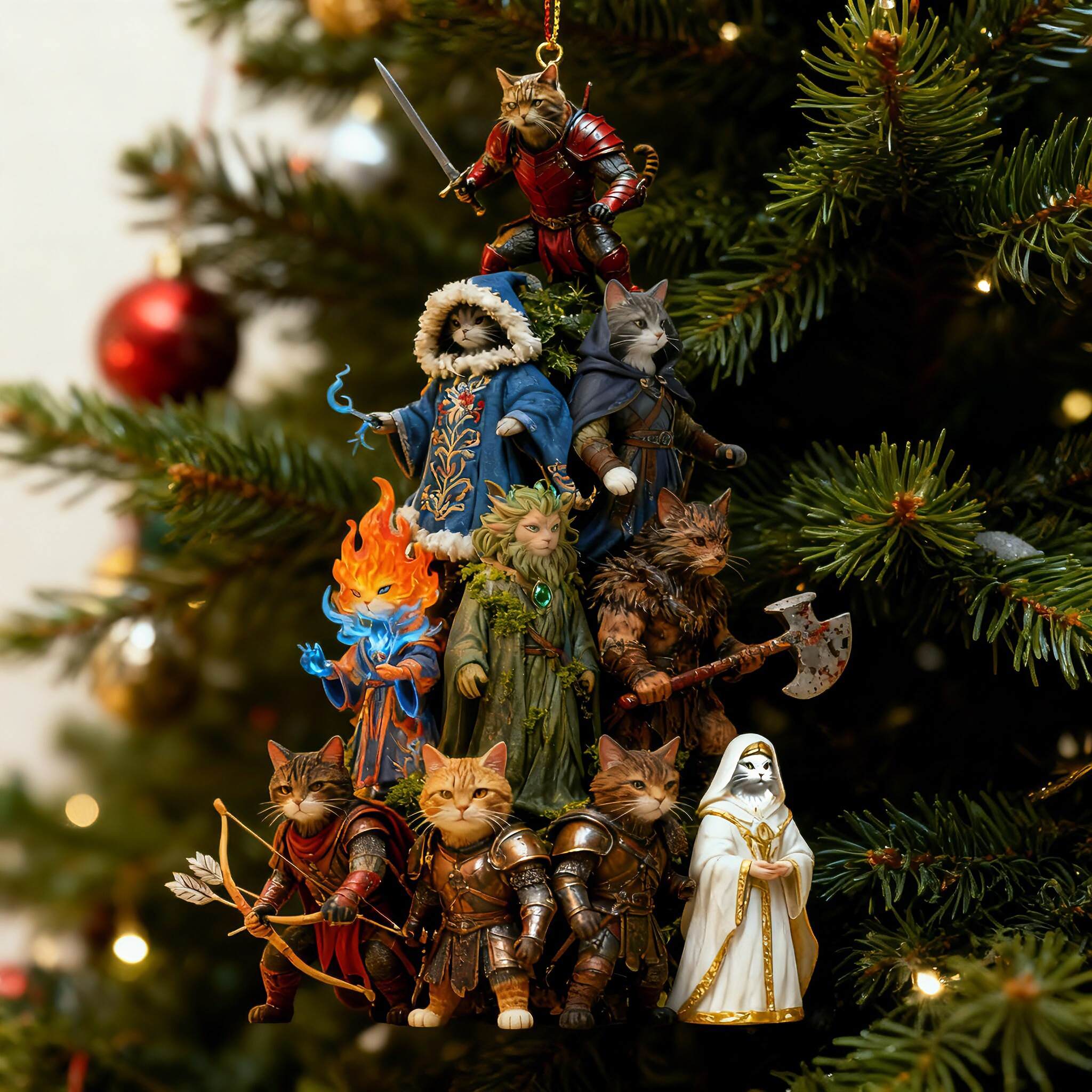 D&D Medieval Cats Fantasy Tree Christmas Ornament