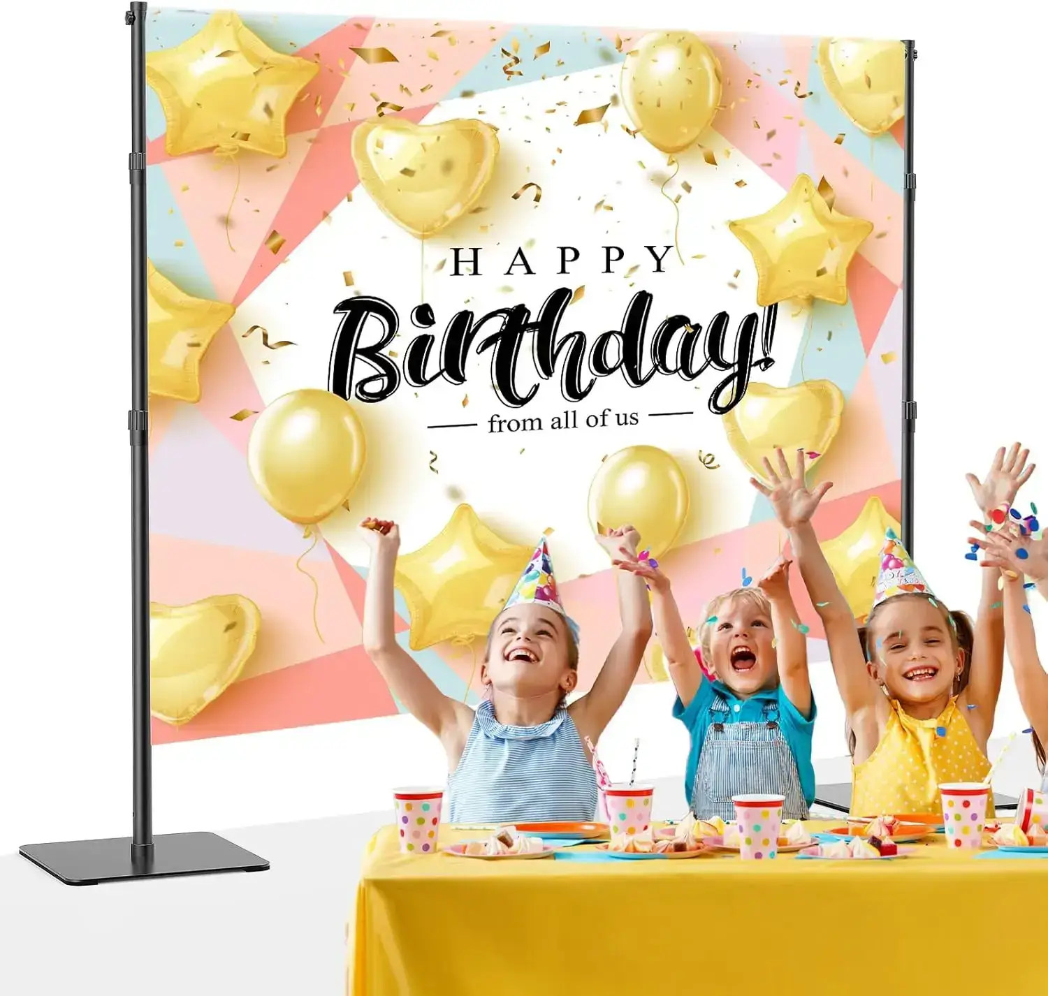 8x10ft Adjustable Photo Backdrop Stand Kit, Heavy-Duty Steel Background Support Stand for Studio Shooting, Parties & Wedding Events