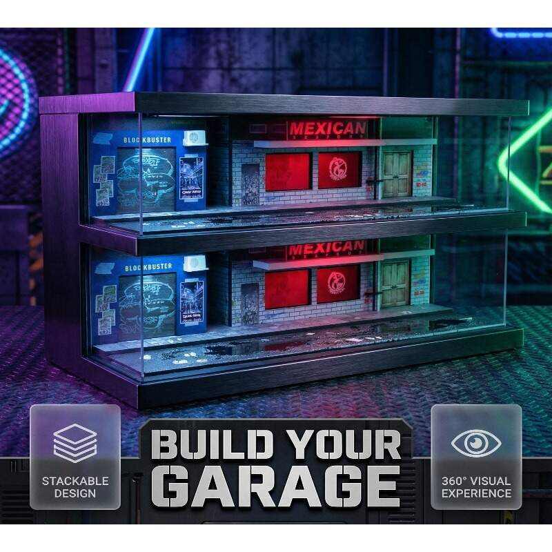 1:64 Scale Night City Street Diorama Display Case with LED Lighting – Premium Dust-Proof Showcase for Diecast Cars