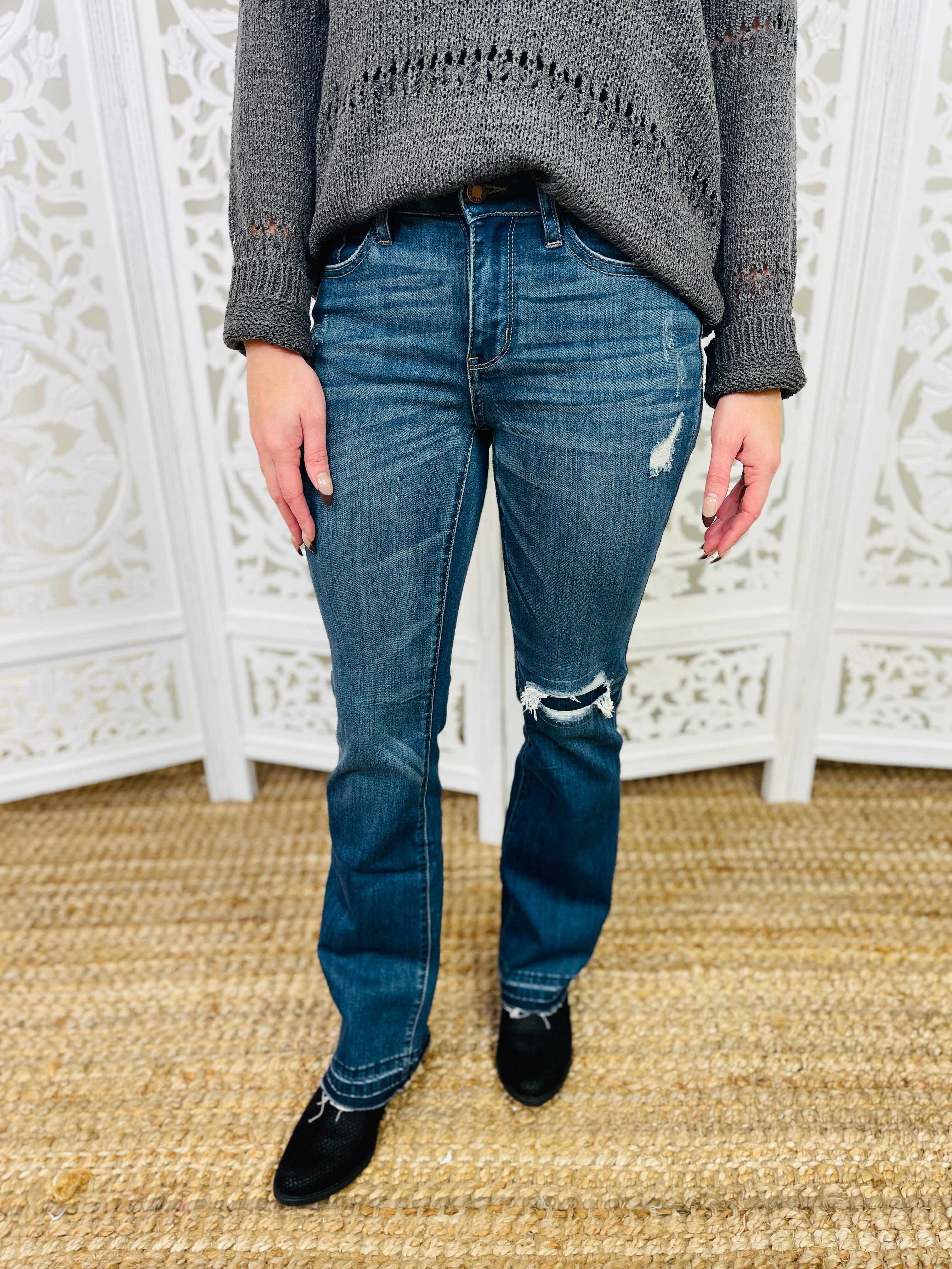 PLUS/REG Perfectly Patched Bootcut Jeans