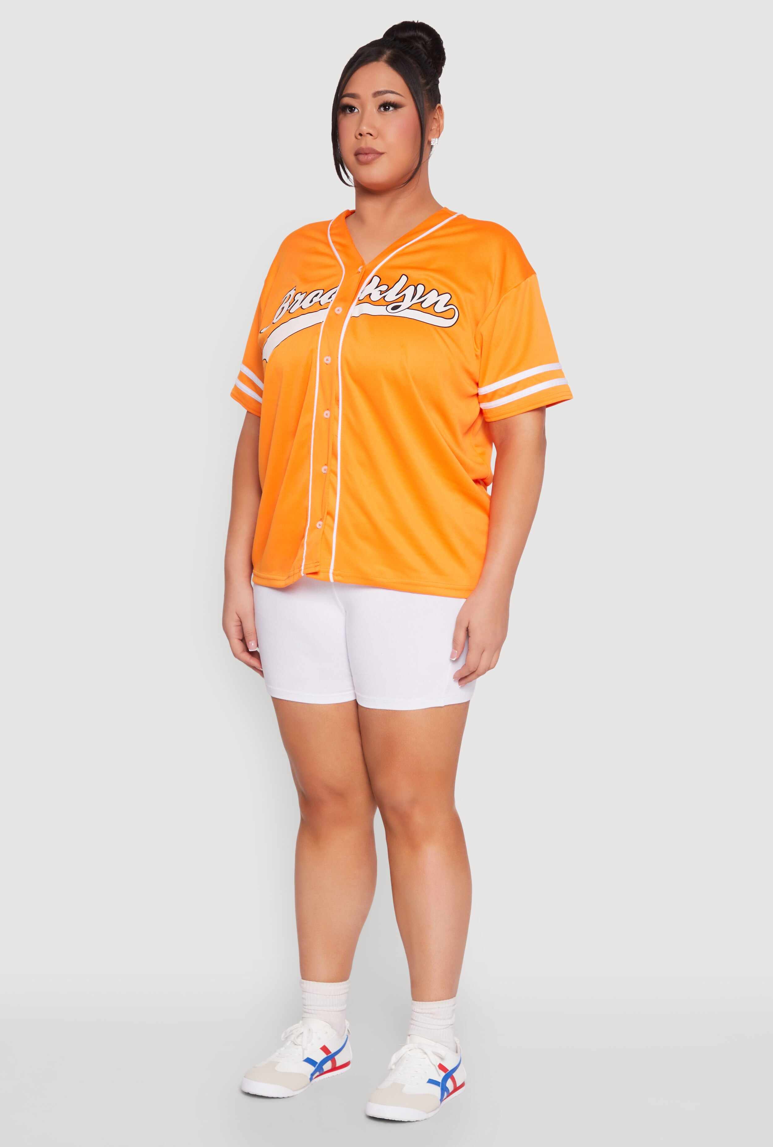Plus Size Varsity Stripe Brooklyn Baseball Jersey