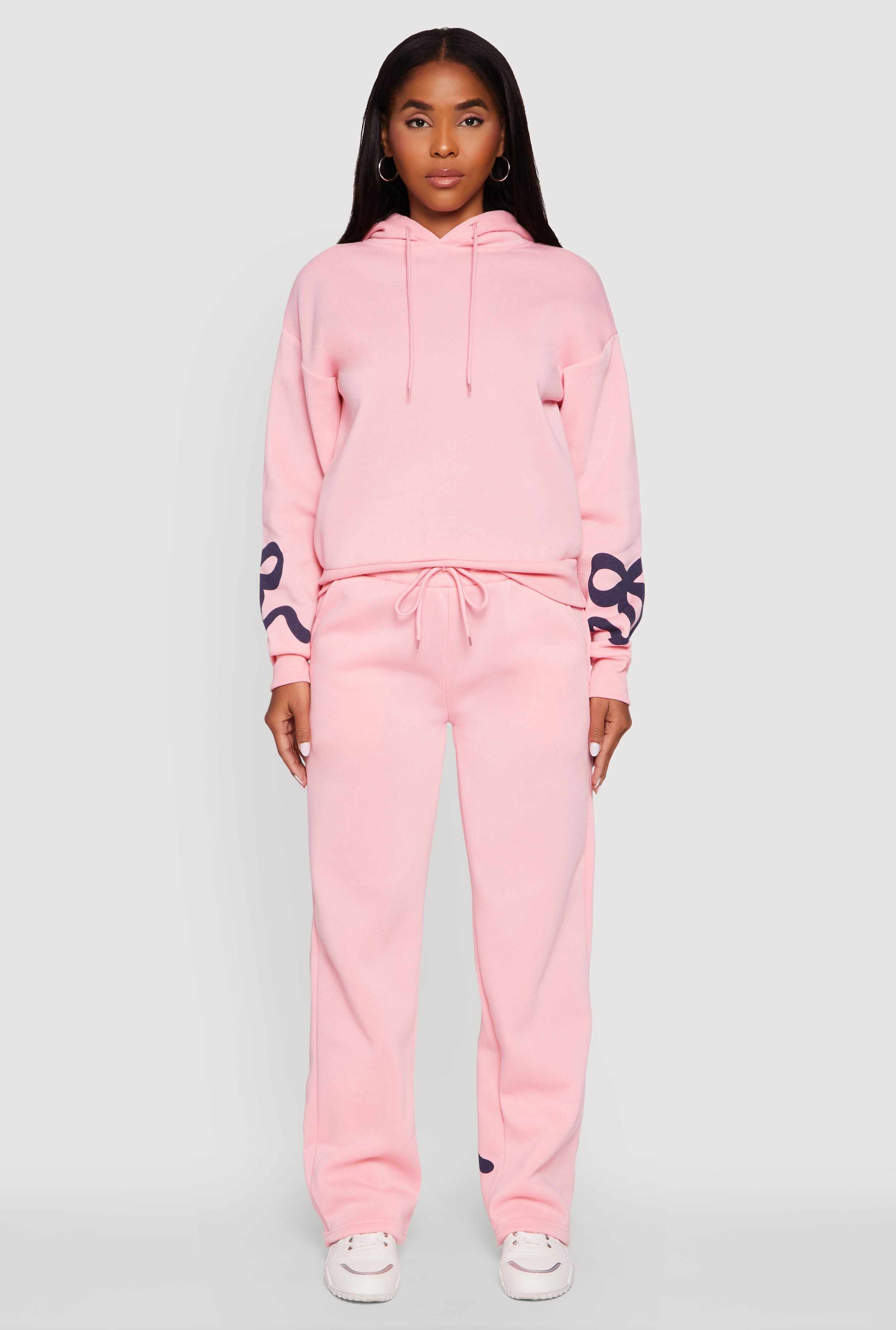 Bow Graphic Pullover Drawstring Hooded Sweatshirt