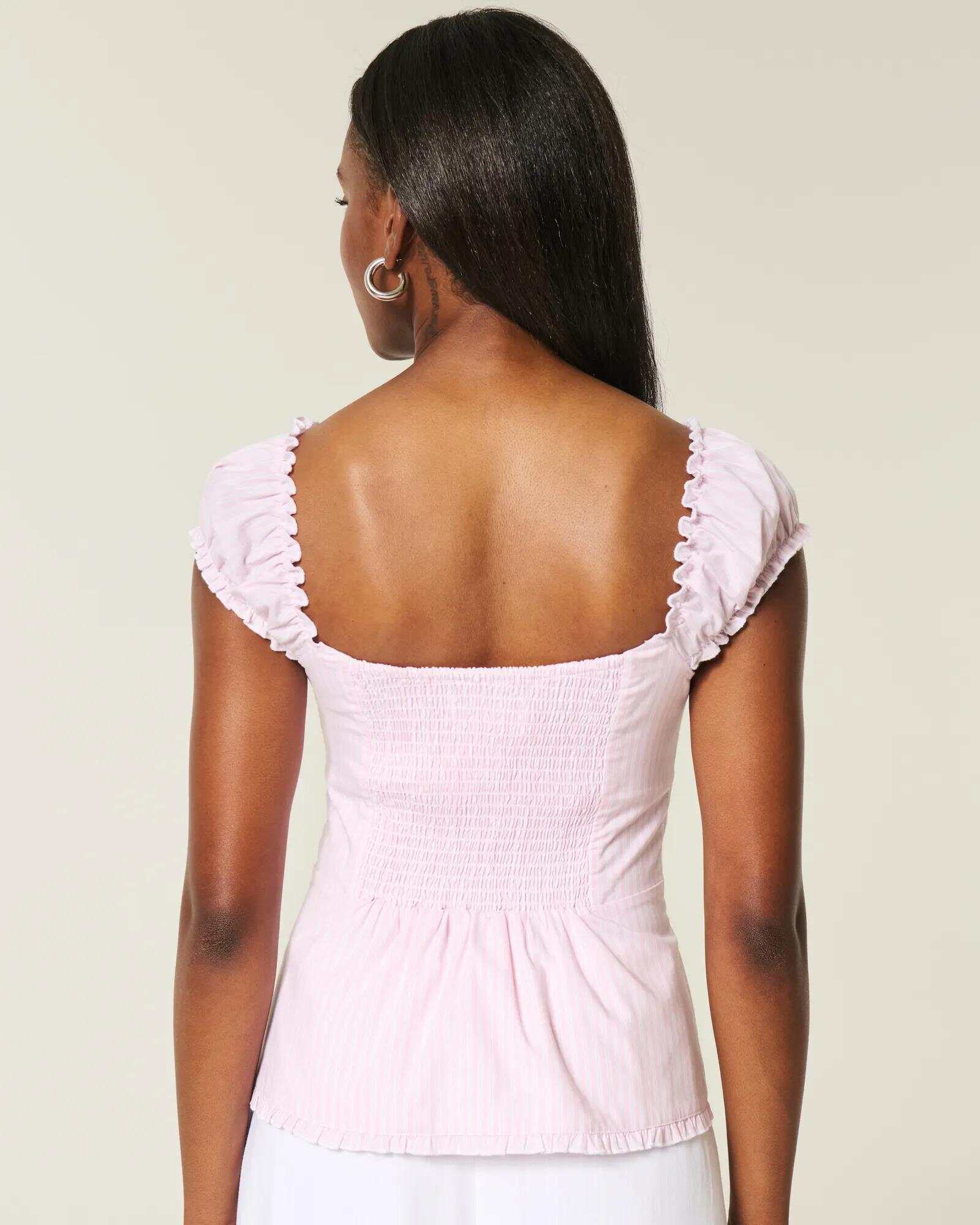 Linen-Blend Tie-Front Peplum Top