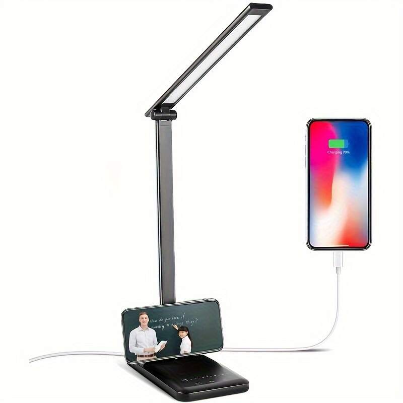 Adjustable LED Desk Lamp with Touch Control, 5 Lighting Modes & Brightness Levels, 45-Minute Auto Timer, USB Powered, Eye-Caring Dimmable Table Lamp for Home, Office, and Reading - White/Black