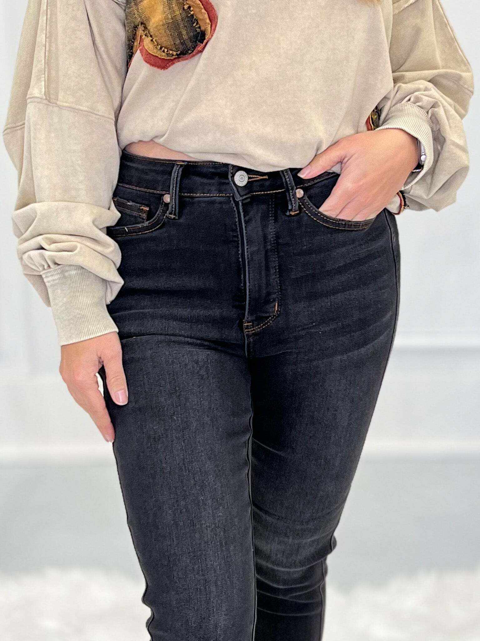 Fact Or Fiction - Christmas Tummy Control Black Washed Skinny Jeans - Final Sale