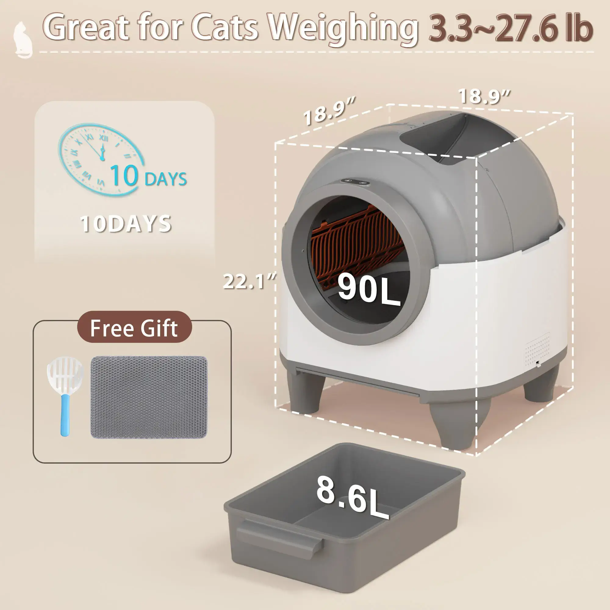 Smart Low-Noise Auto-Cleaning Litter Box 90L Self Cleaning Cat Litter Box APP-Controlled via 2.4G WiFi with Smart Sensors, Safety Protection, Easy Maintenance, Easy Setup & Clean #TikTokShopStockUp#TikTokShopMothersDay#SummerVibes#petlovers