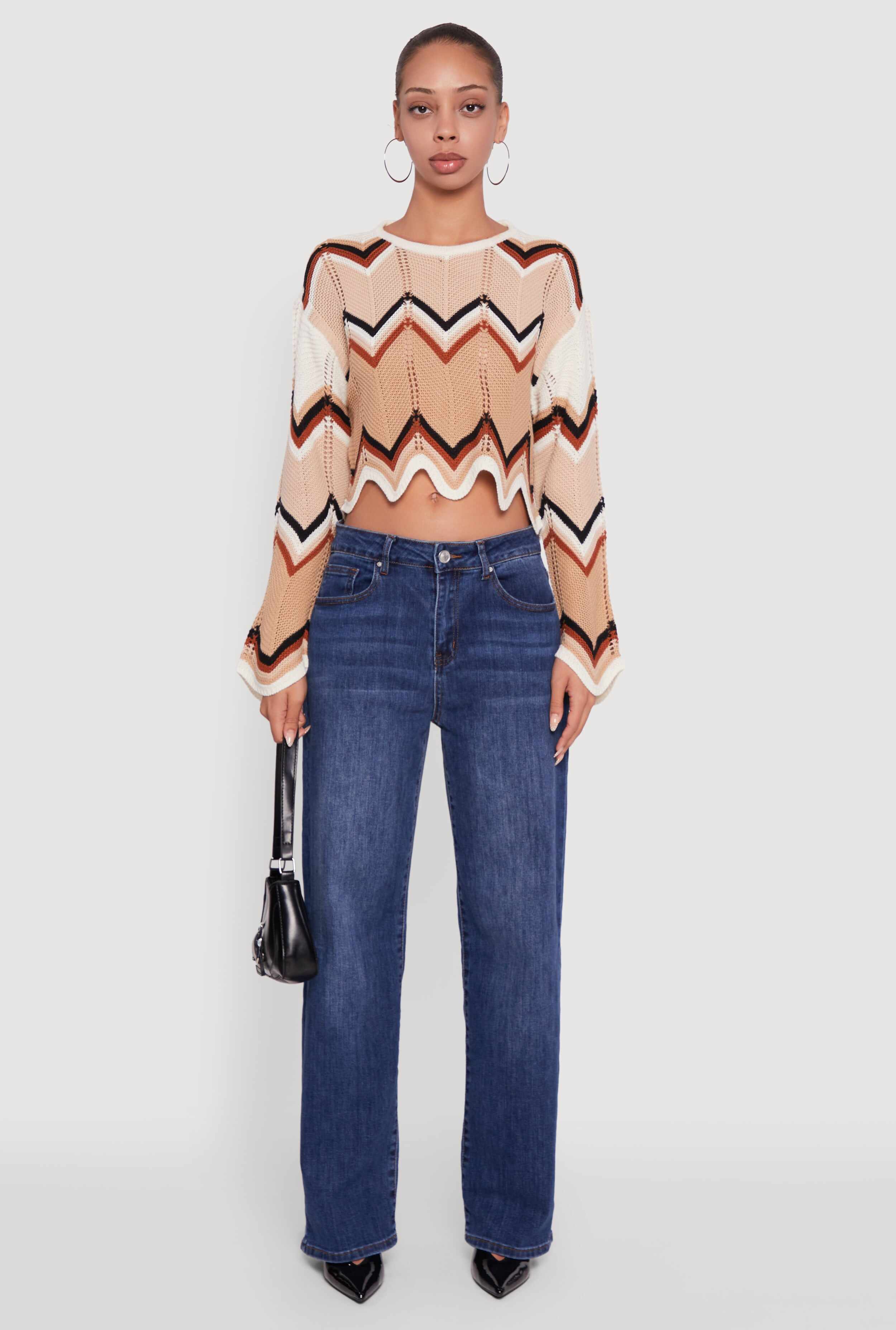 Chevron Crochet Cropped Sweater