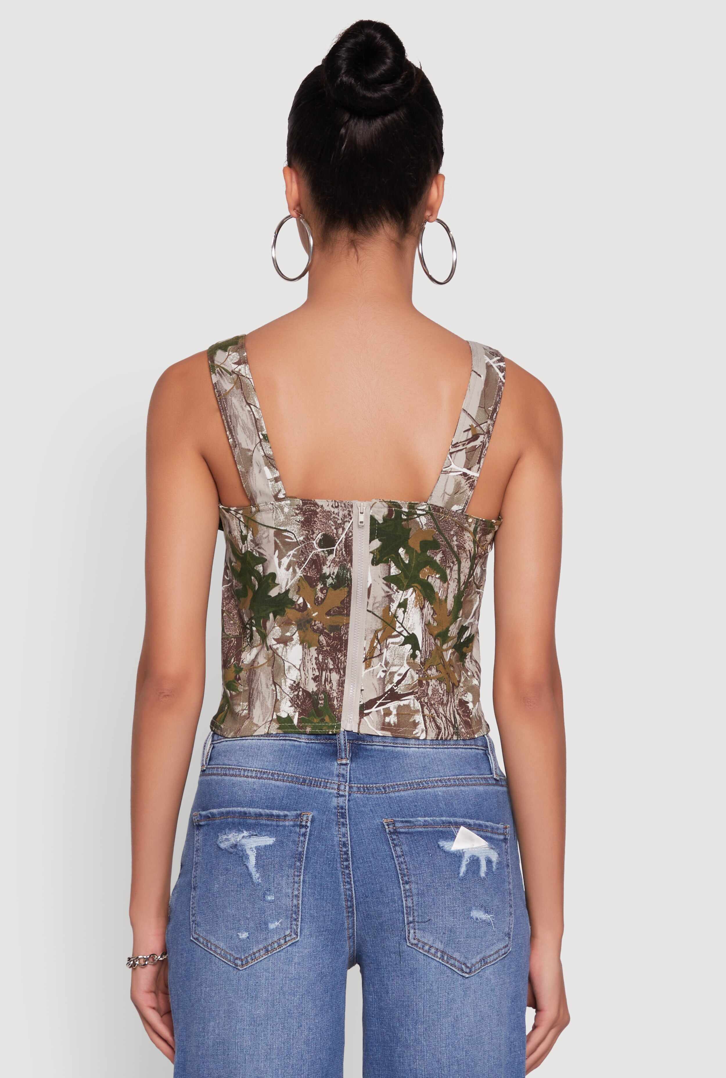 Hunter Camouflage Ribbon Lace-Up Crop Top