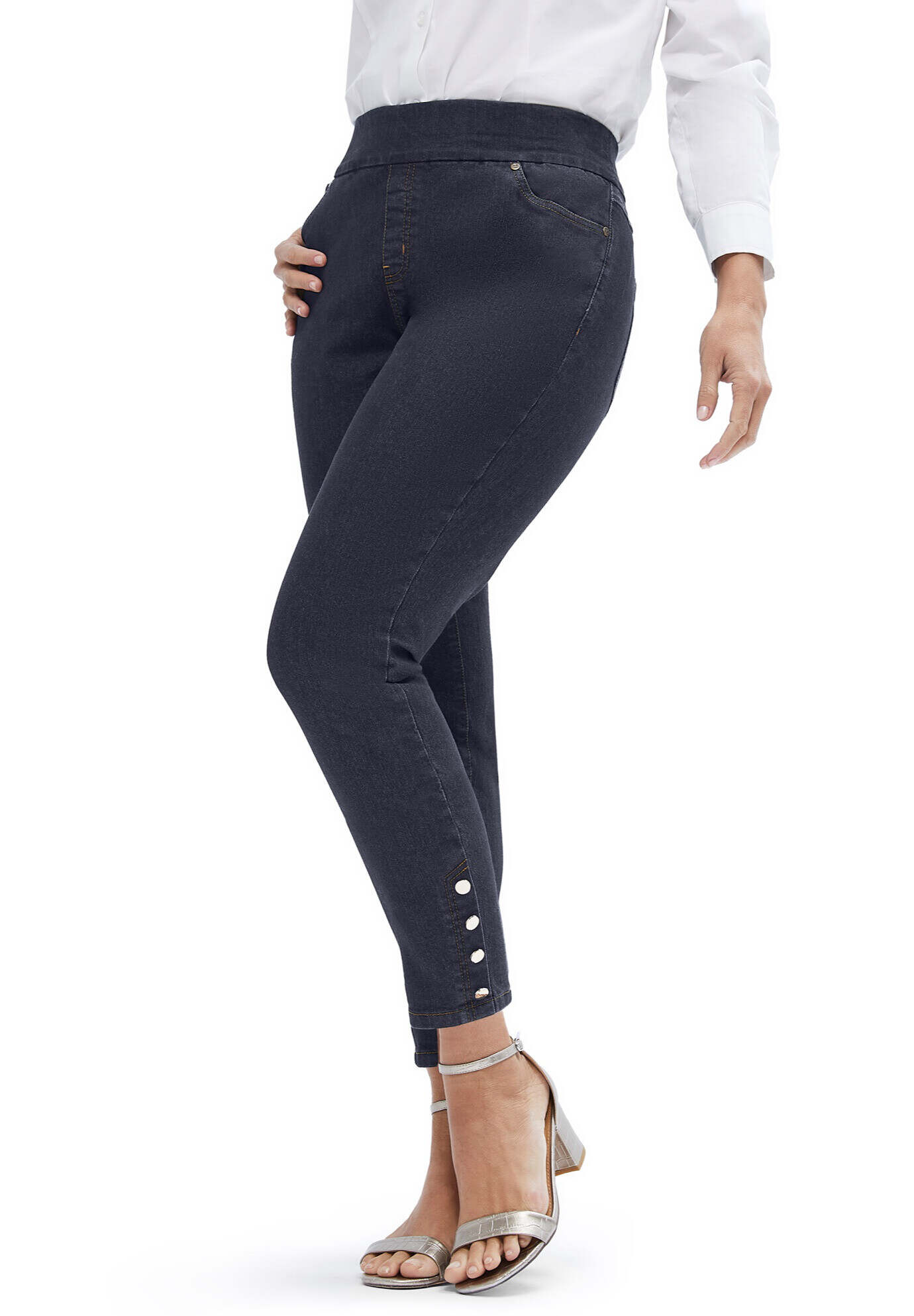 Comfort Waist Stretch Denim Side Button Ankle Jean