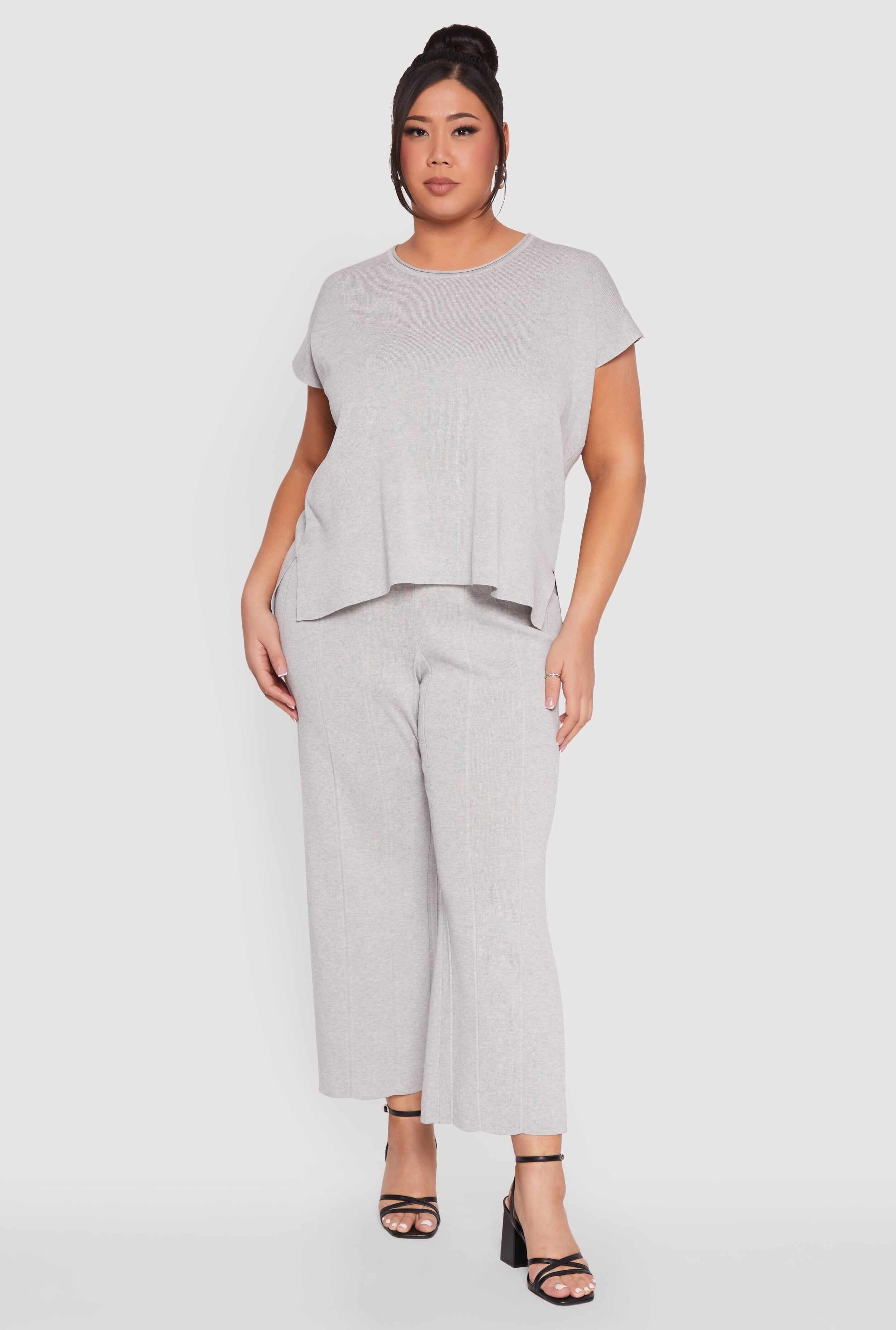 Plus Size Daisy Knitted Pintuck Wide Leg Pants
