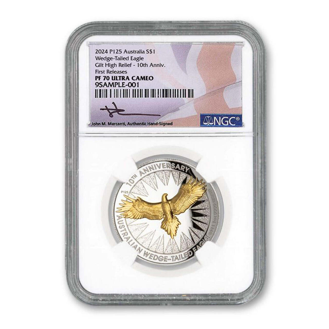 2024 $1 Australian Wedge Tailed Eagle 10th Anniversary 1oz Silver Proof High Relief GILDED Coin ( Perth Mint)