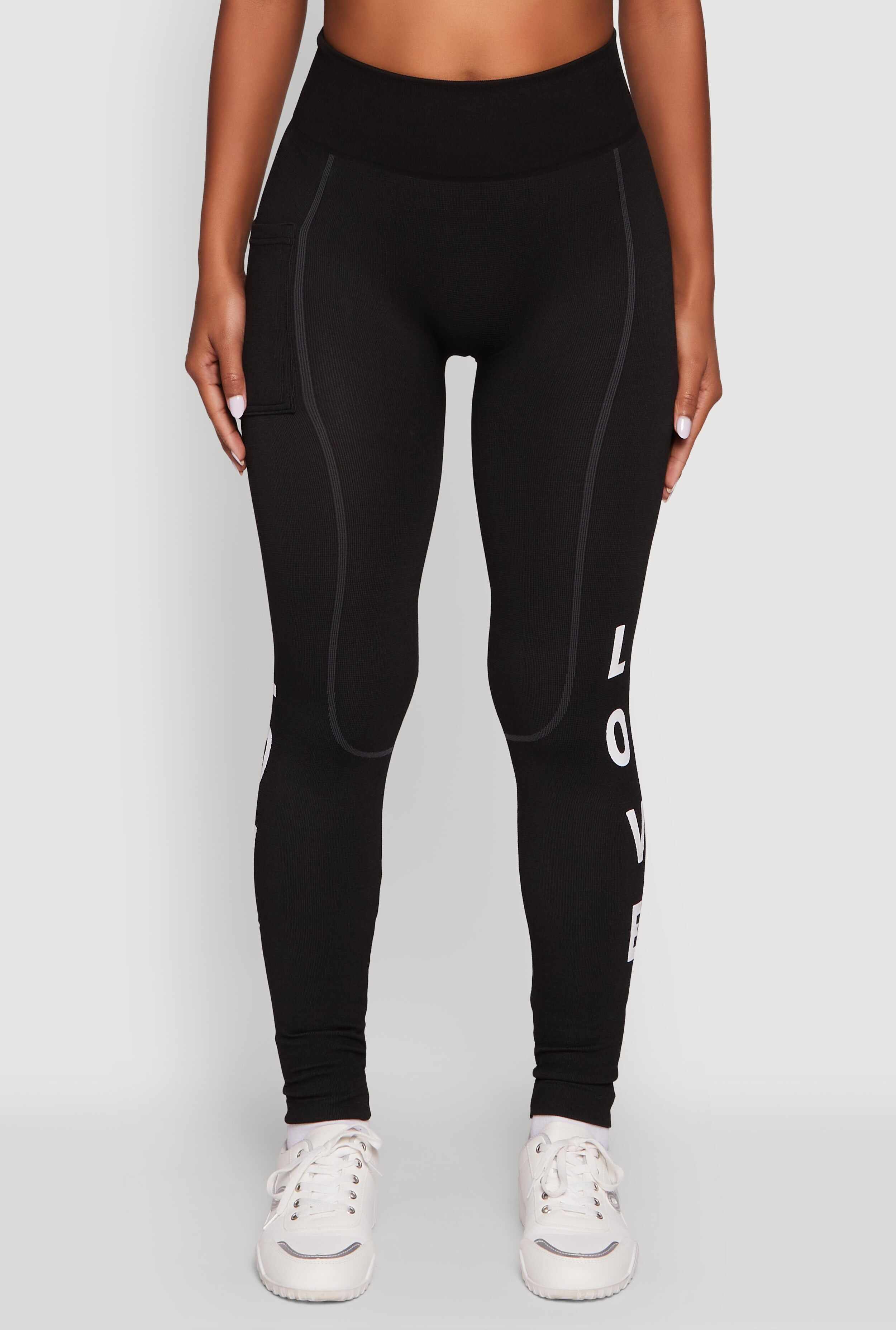 Love Graphic High Waisted Leggings with Cell Phone Pocket