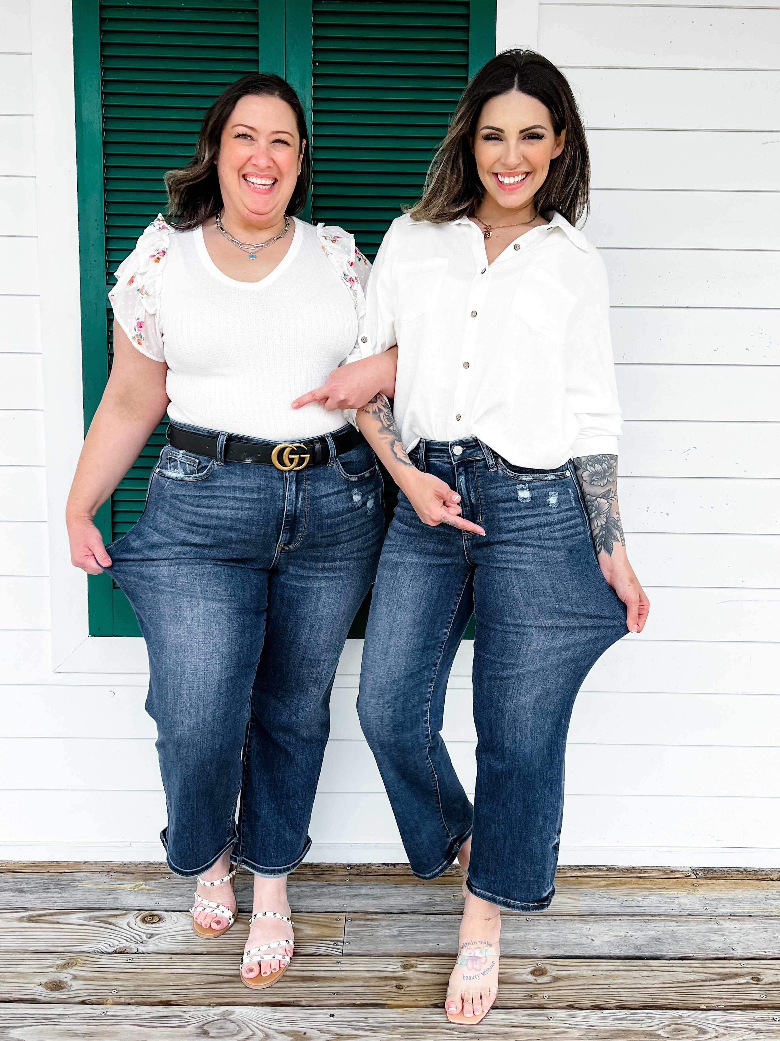 True Obsession Dark Wash Destroyed Pocket Wide Leg Jeans