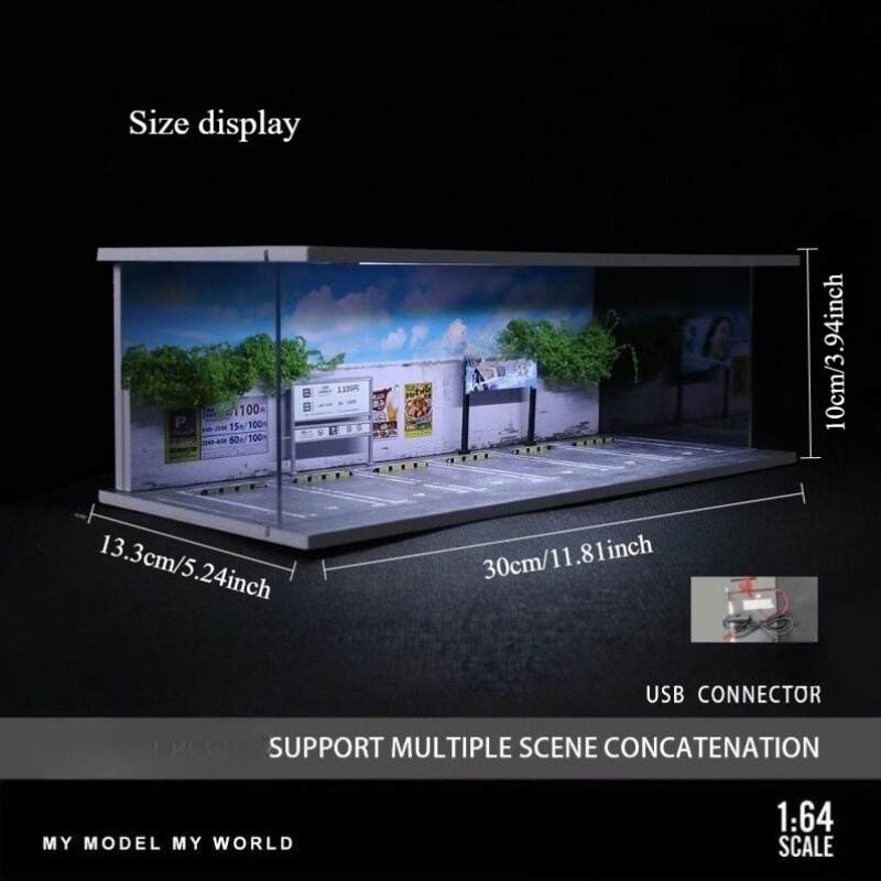 1:64 Scale Urban Street Scene Diorama Display Case – Industrial Roadside Setting for Diecast Cars