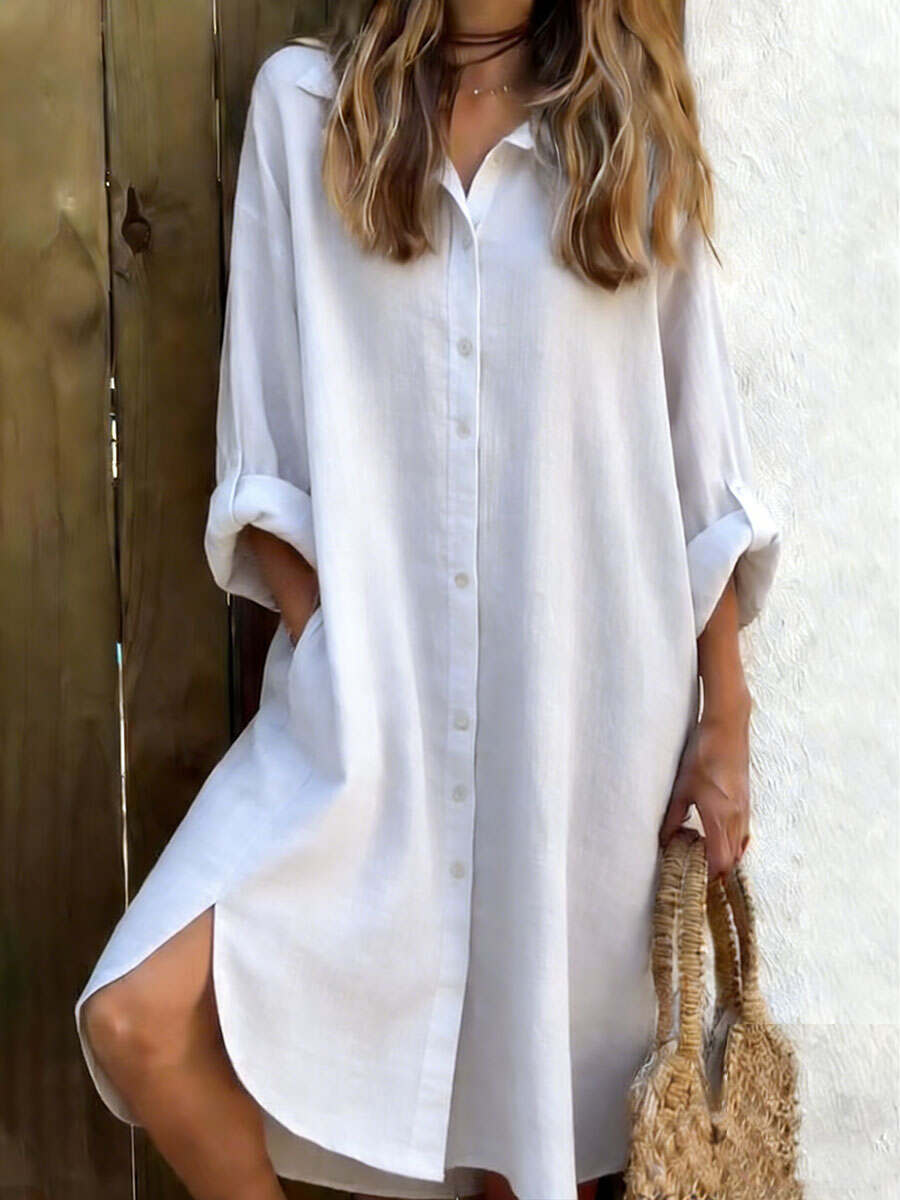 🔥Summer Arrivals🌟Retro Solid Color Long-sleeved Cotton And Linen Shirt