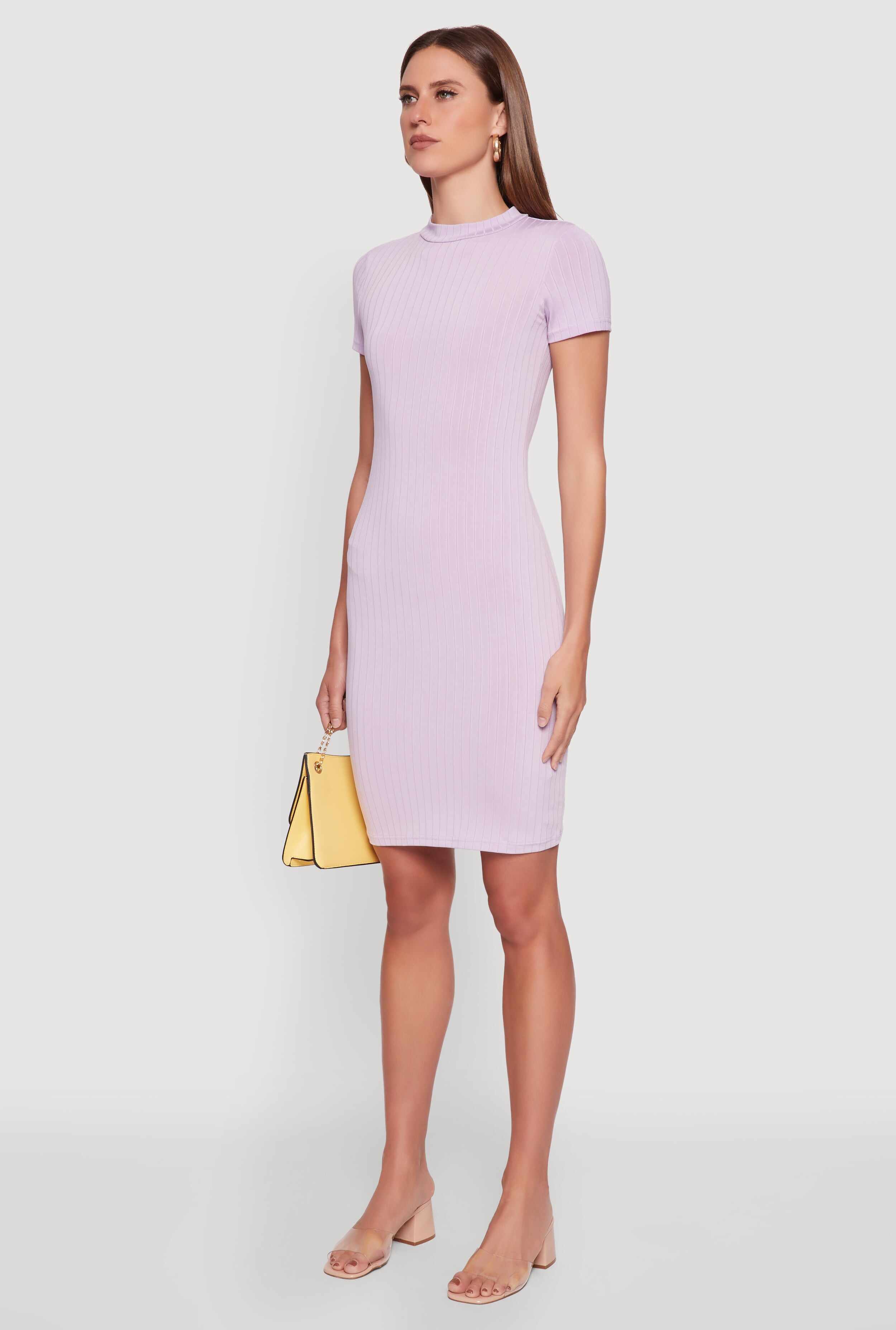 Daisy Rib Knit Mock Neck T Shirt Dress