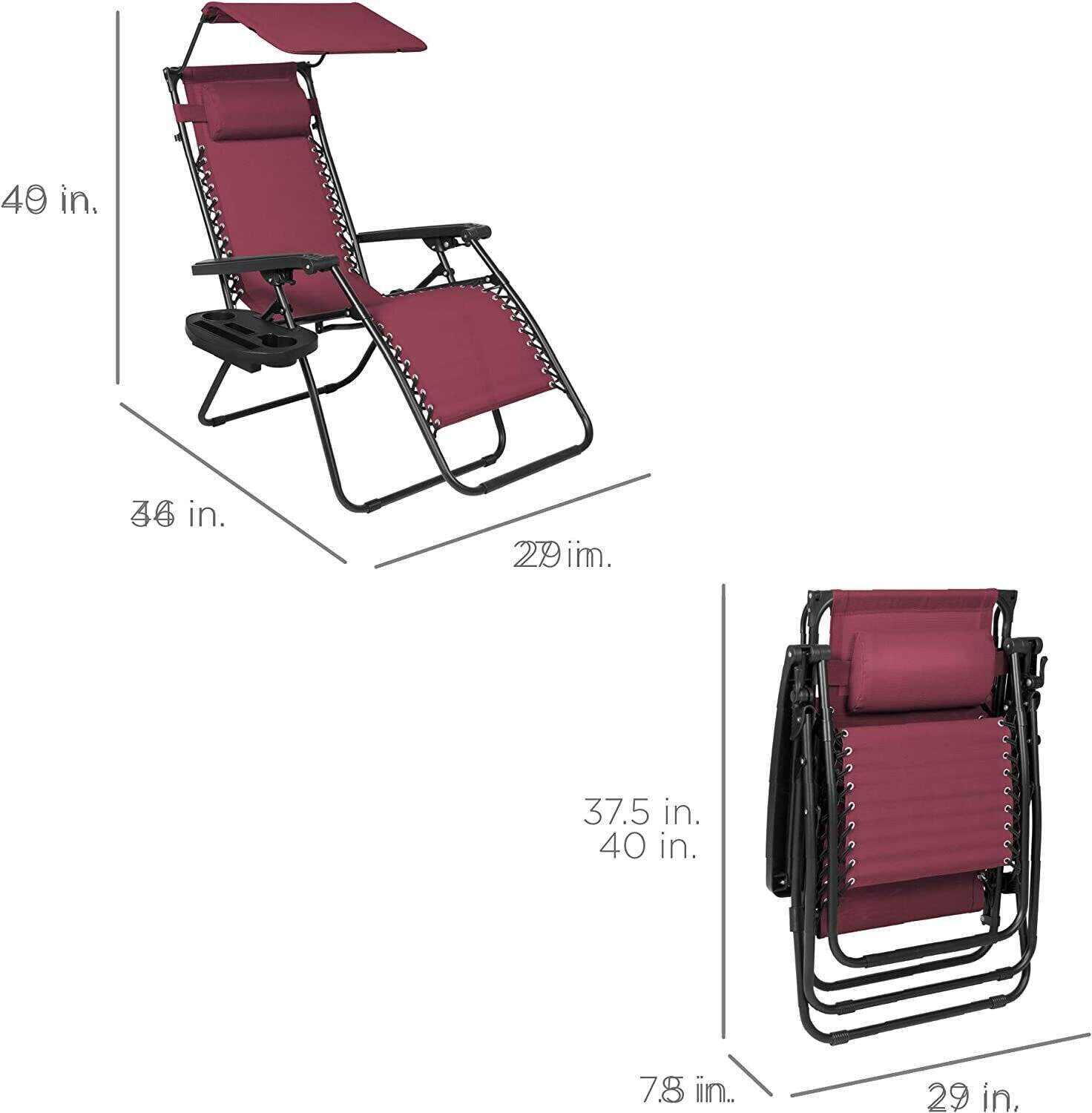 Folding Zero Gravity Recliner Patio Lounge Chair w/Adjustable Canopy Shade, Headrest, Side Accessory Tray, Textilene Mesh - Beige