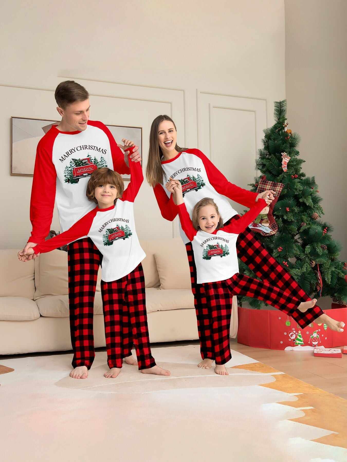 Red Car Printed Family Matching Christmas Pajamas Sets
