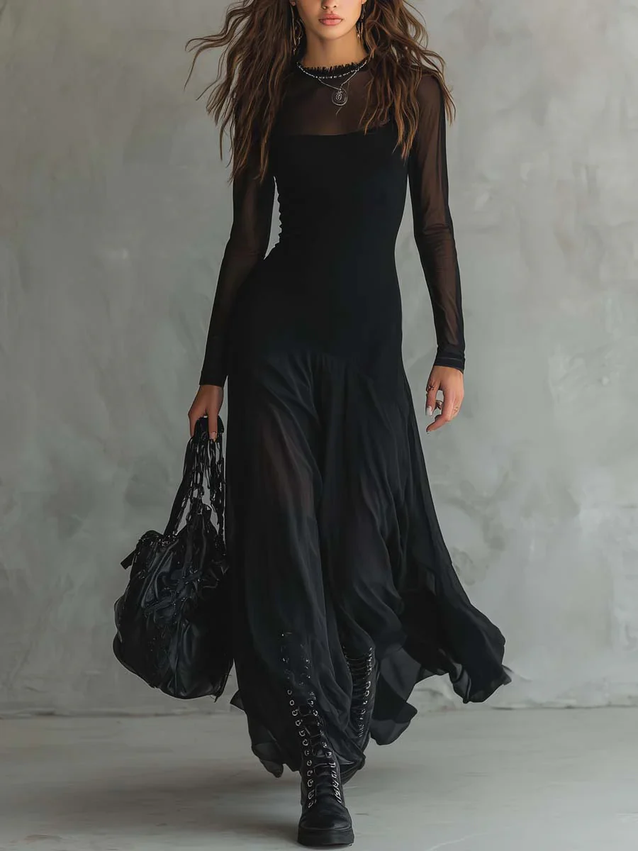 🔥Summer Arrivals🌟Elegant Mesh Sheer Multi-layered Stretch Maxi Dress
