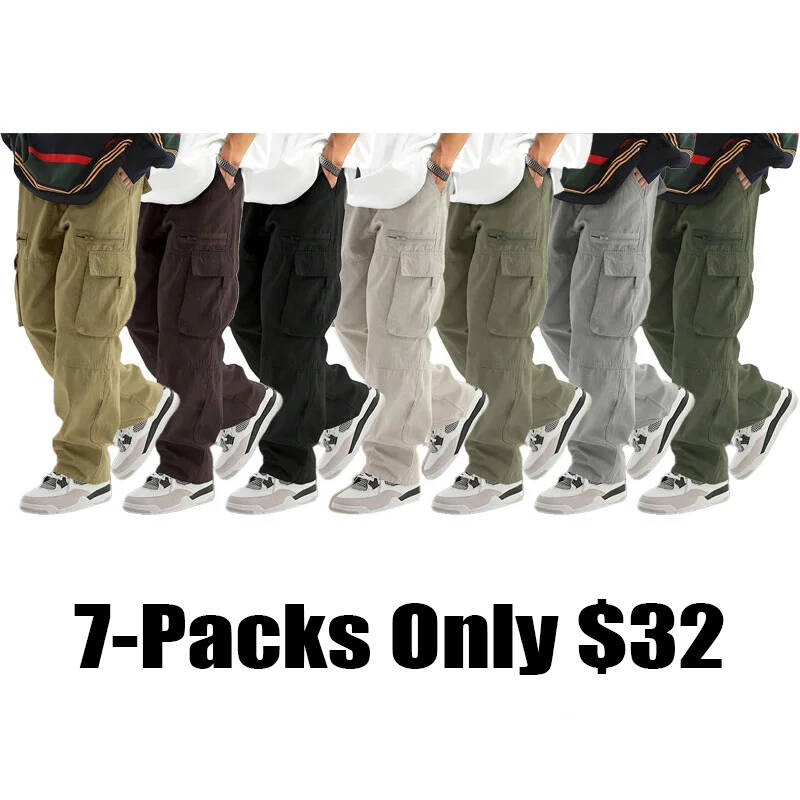 Men's Loose Solid Pocket Drawstring Waist Cargo Pant