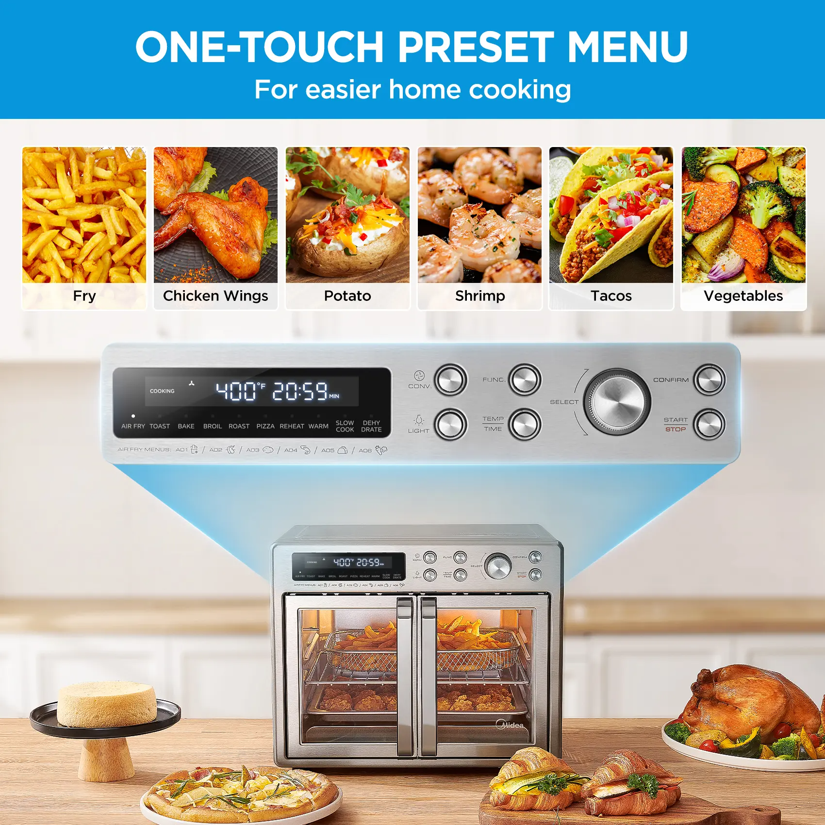 [2026 Kitchen Hack] French Door Air Fryer Toaster Oven Combo 26.4 QT, Extra Large Countertop Air Fryer Oven 10-in-1 Combo 25% Faster Cooking & 90% Less Oil, Elegant Design Convection Fan, Gift of the Season