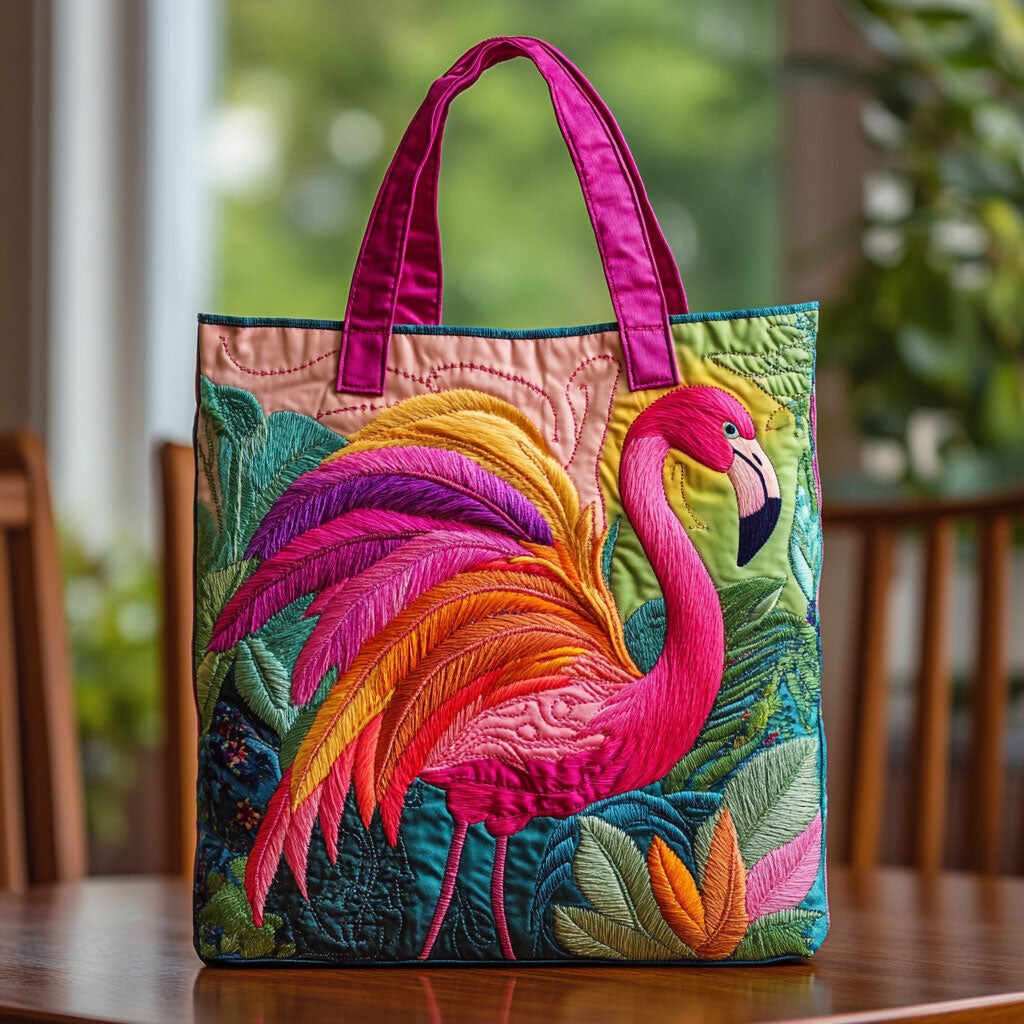 Rainbow Flamingo Charm CW2409016CL Quilted Tote Bag
