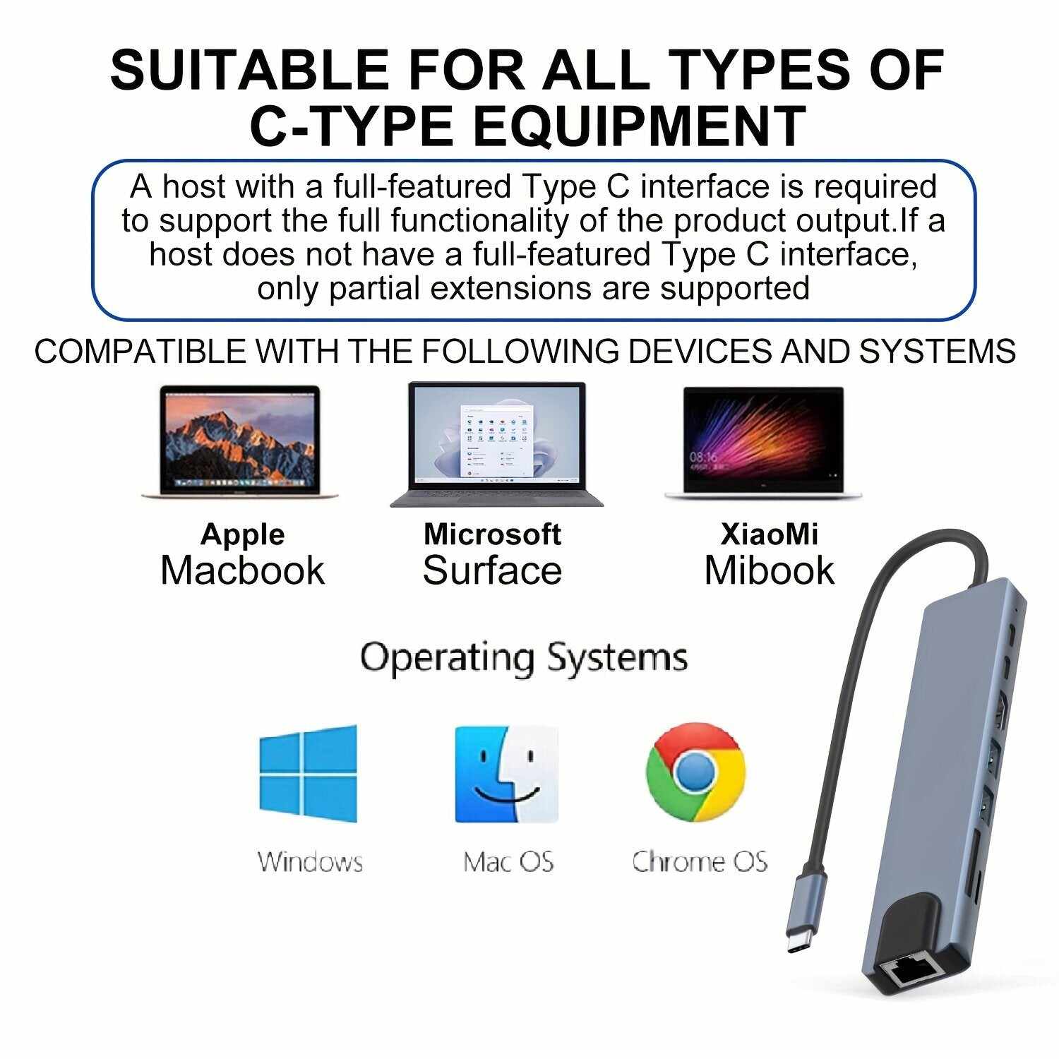 8 In 1 USB C HUB, USB C Adapter With 4K HDTV, 100W PD, USB C Port, USB 3.0,USB 2.0,RJ45 Ethernet, SD/TF Card Reader, Docking Station Compatible For MacBook Pro/Air USB C Laptops And Other Type C Devices