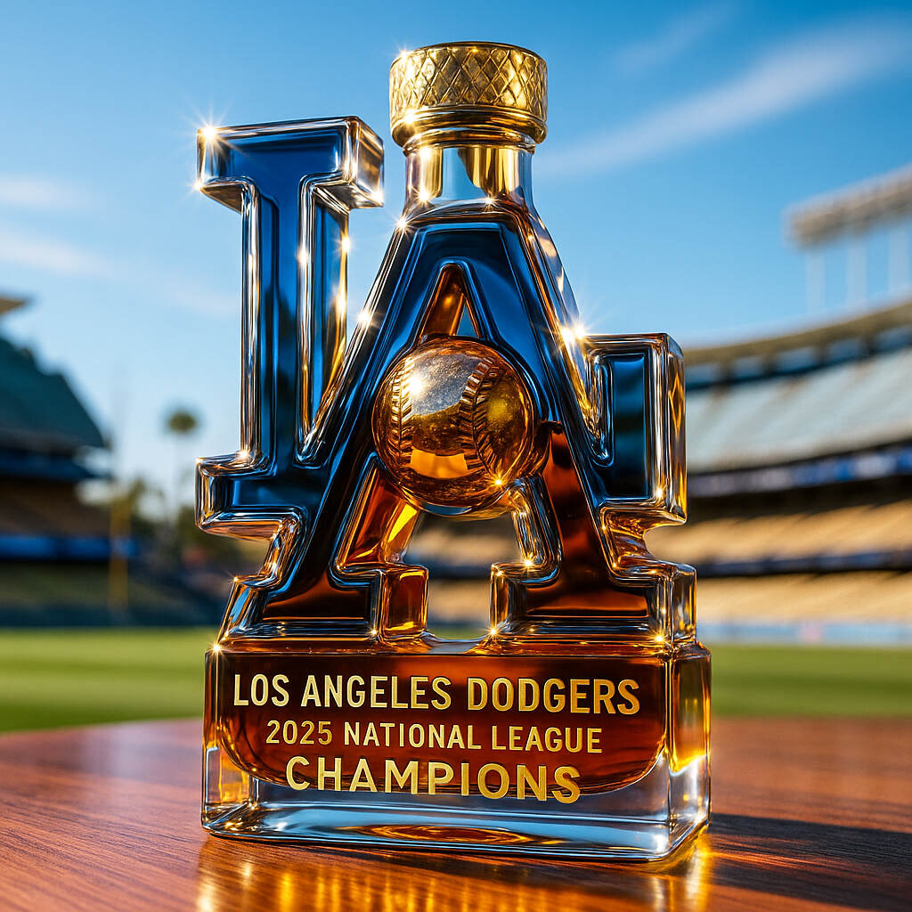 Los Angeles Dodgers 2025 National League Champions Whiskey Bottle