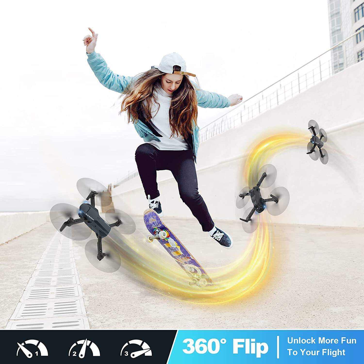Mini Drone with Camera - 1080P HD FPV Foldable Drone with Carrying Case, 2 Batteries, 90° Adjustable Lens, One Key Take Off/Land, Altitude Hold, 360° Flip, Toys Gifts for Kids and Adults